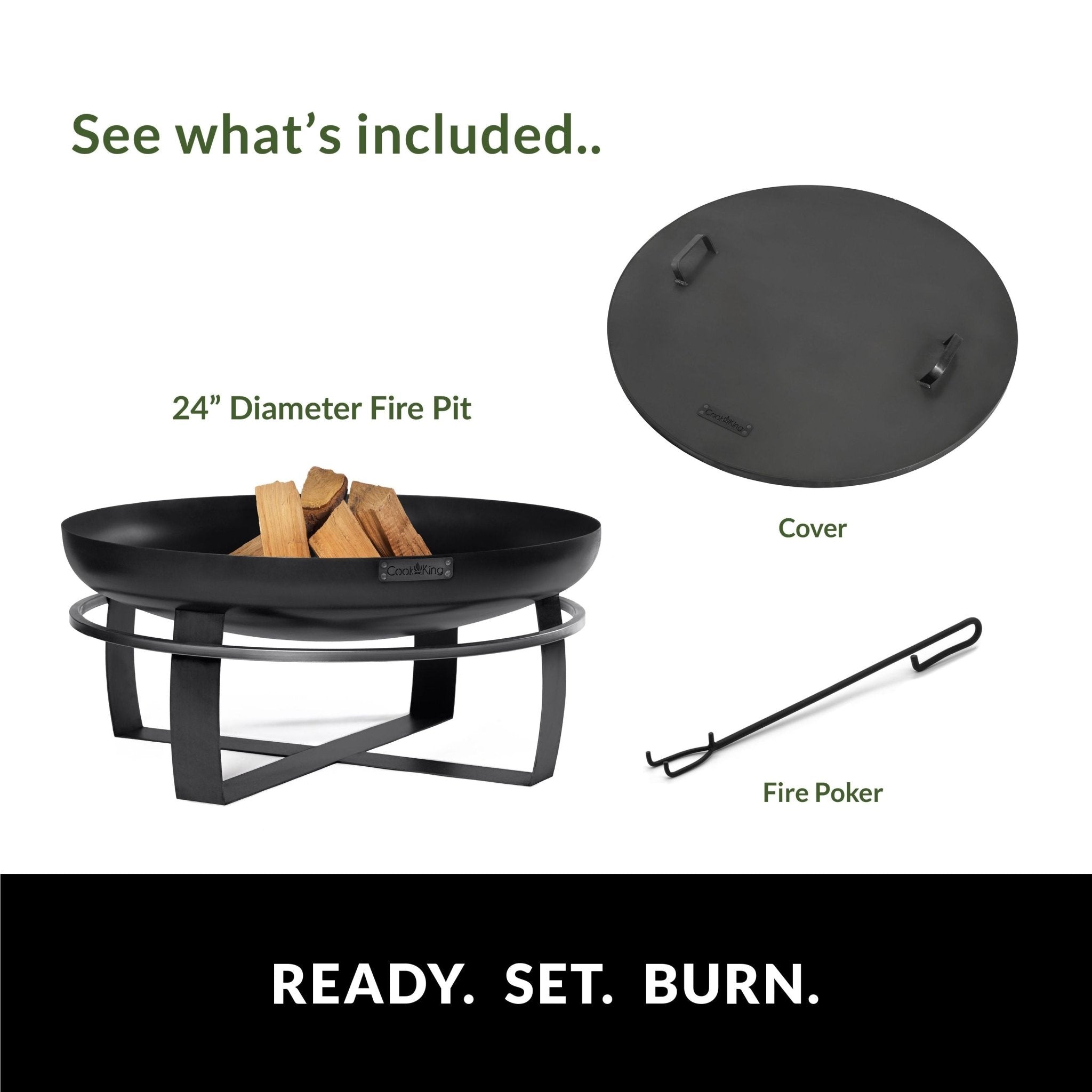 Viking 24-Inch Steel Fire Pit with Cover Lid - Outdoor Patio, Backyard, Camping & Garden Fire Pit for Wood Burning - Perfect for Gatherings, S'mores & Relaxation