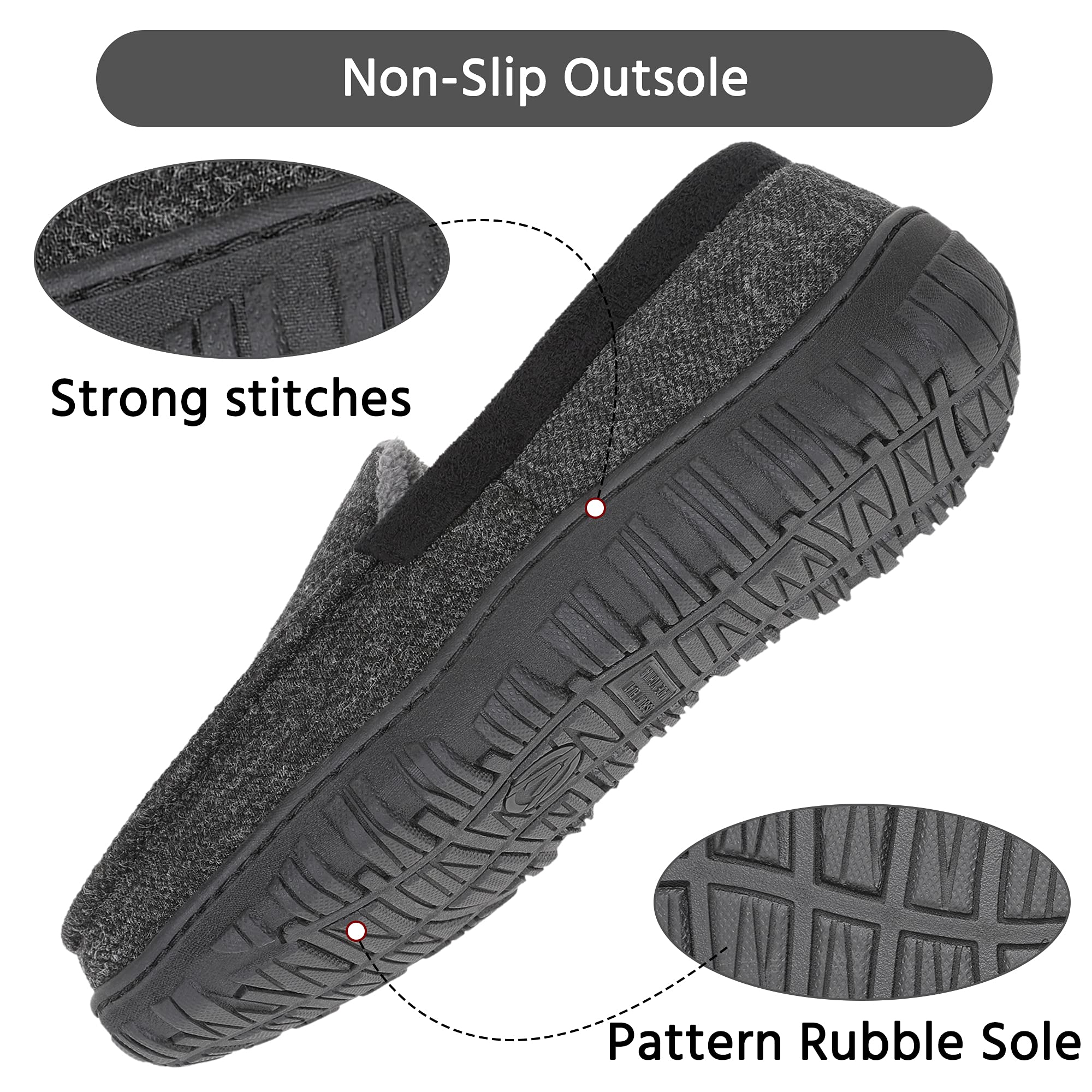 Bigwow Men's Memory Foam Moccasin Slippers - Ultra Soft Fleece Lined Indoor/Outdoor House Shoes with Non-Slip Sole - Perfect for Home, Office, and Travel Comfort
