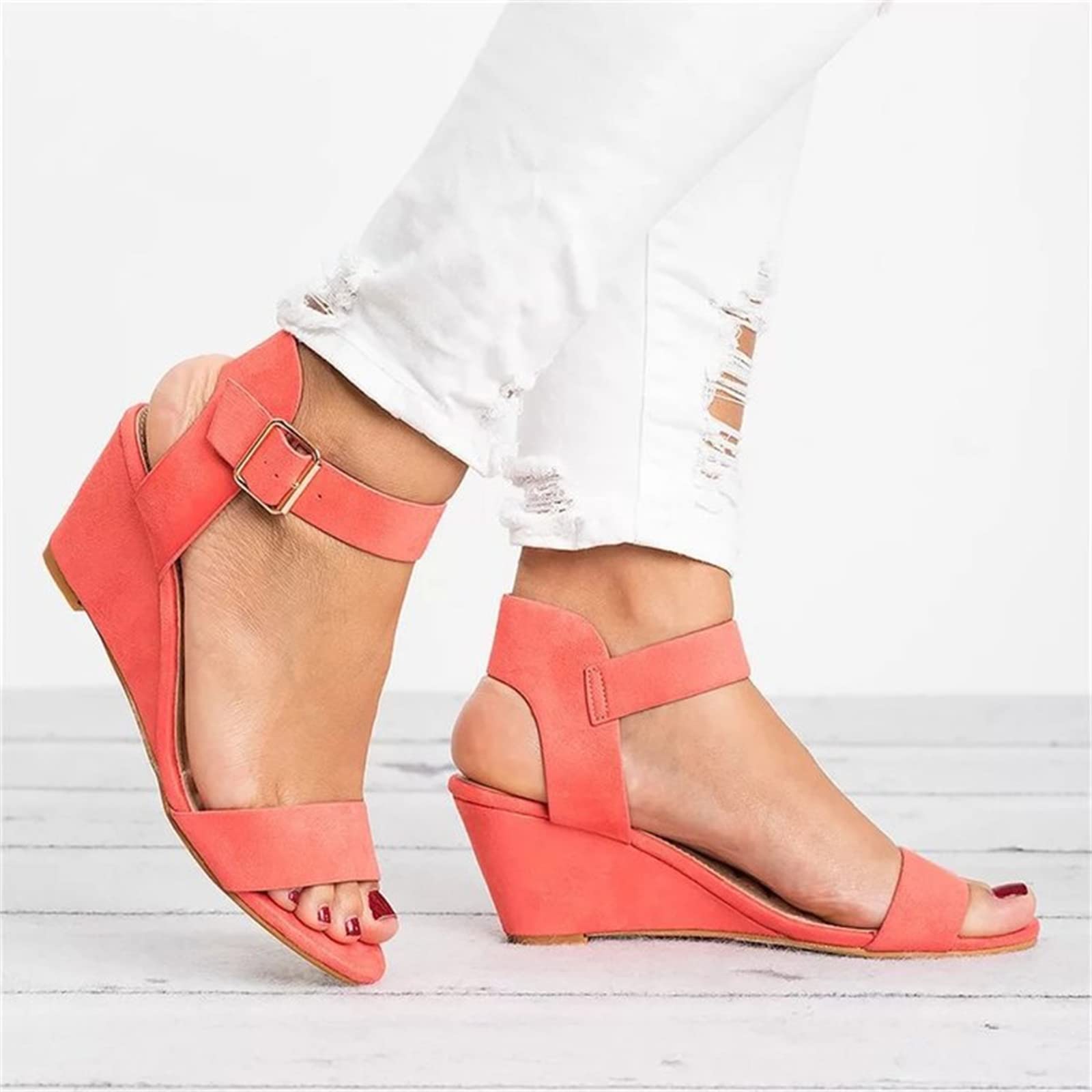 Women's Strappy Wedge Sandals with Ankle Strap - Comfortable Platform Summer Dressy Open Toe Beach Shoes for Outdoor, Party & Vacation