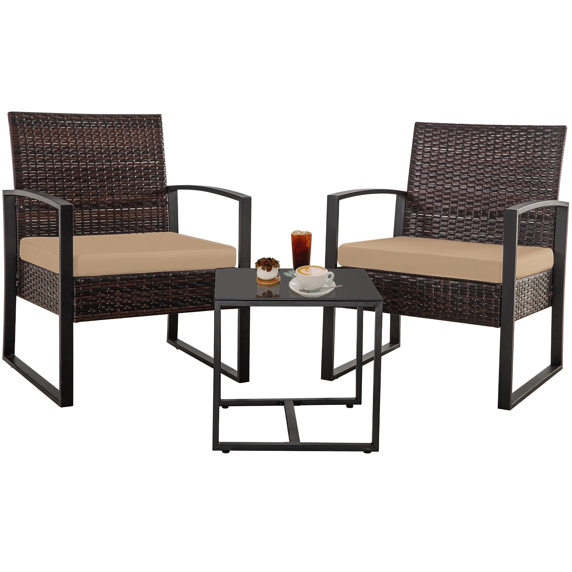 3-Piece Brown Wicker Bistro Set - Outdoor Patio Furniture with Table for Porch, Balcony, Backyard & Lawn | Perfect for Small Spaces, Morning Coffee & Garden Relaxation