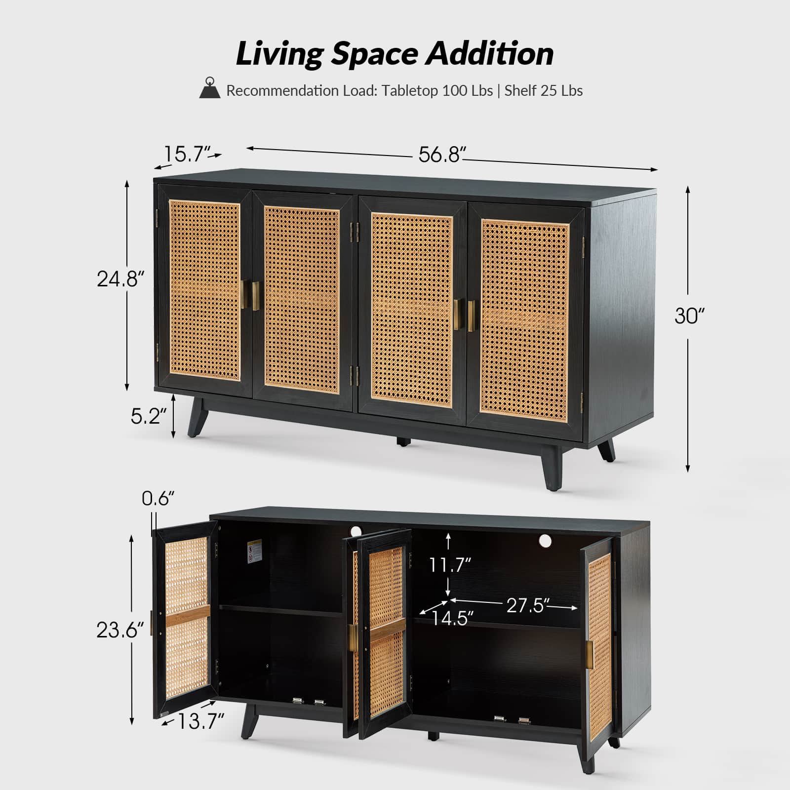 65 Inch TV Stand Console Table with Storage - Modern Entertainment Center for Living Room, Bedroom & Home Theater