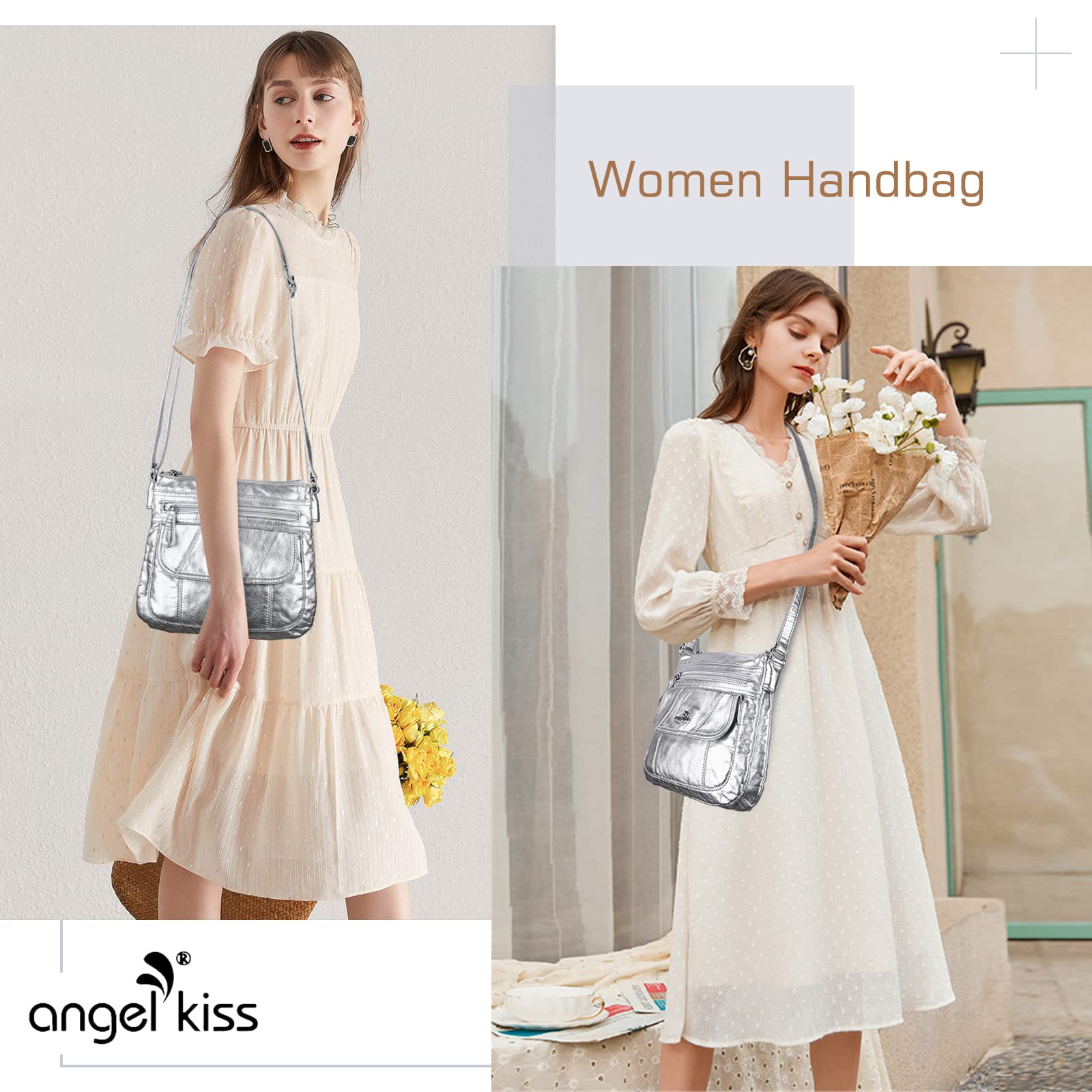 Angel Kiss Women's PU Leather Crossbody Bag - Adjustable Strap for Daily Use
