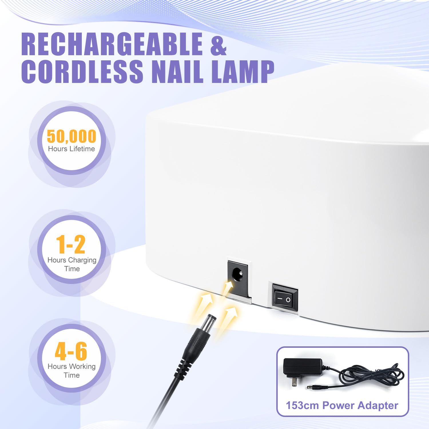 NXJ INFILILA 54W Rechargeable UV LED Nail Lamp - Wireless Gel Nail Light for Fast Curing, Professional Cordless Nail Dryer for Salon & Home Use (Pearl White) | Perfect for Gel Polish Manicures, Pedicures & DIY Nail Art