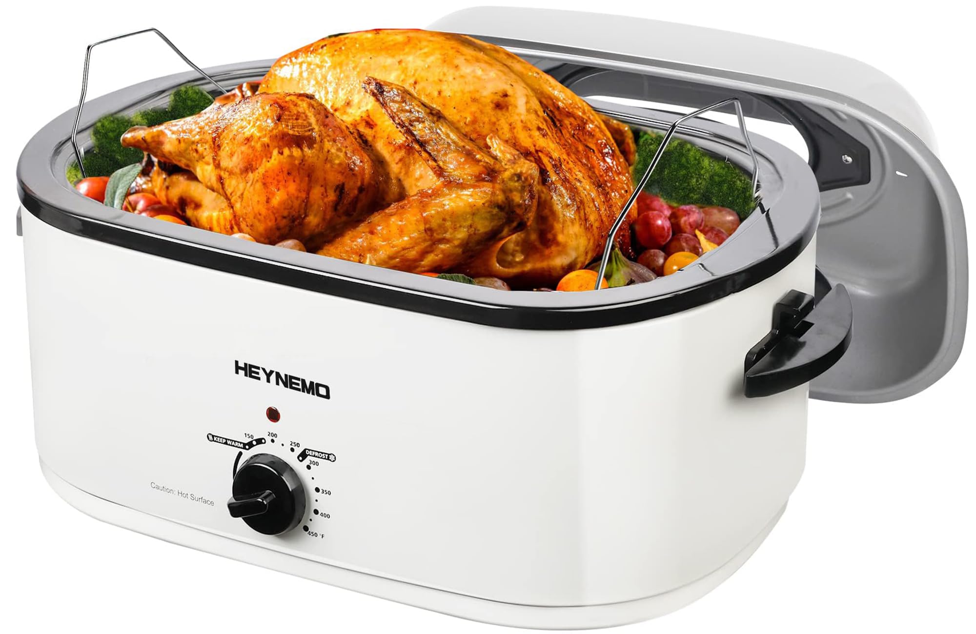 26 Quart Stainless Steel Electric Roaster Oven with Visible Self-Basting Lid, Large Turkey Roaster with Defrost & Warm Function, Adjustable Temperature & Removable Pan Rack, White - Perfect for Holiday Feasts & Family Gatherings