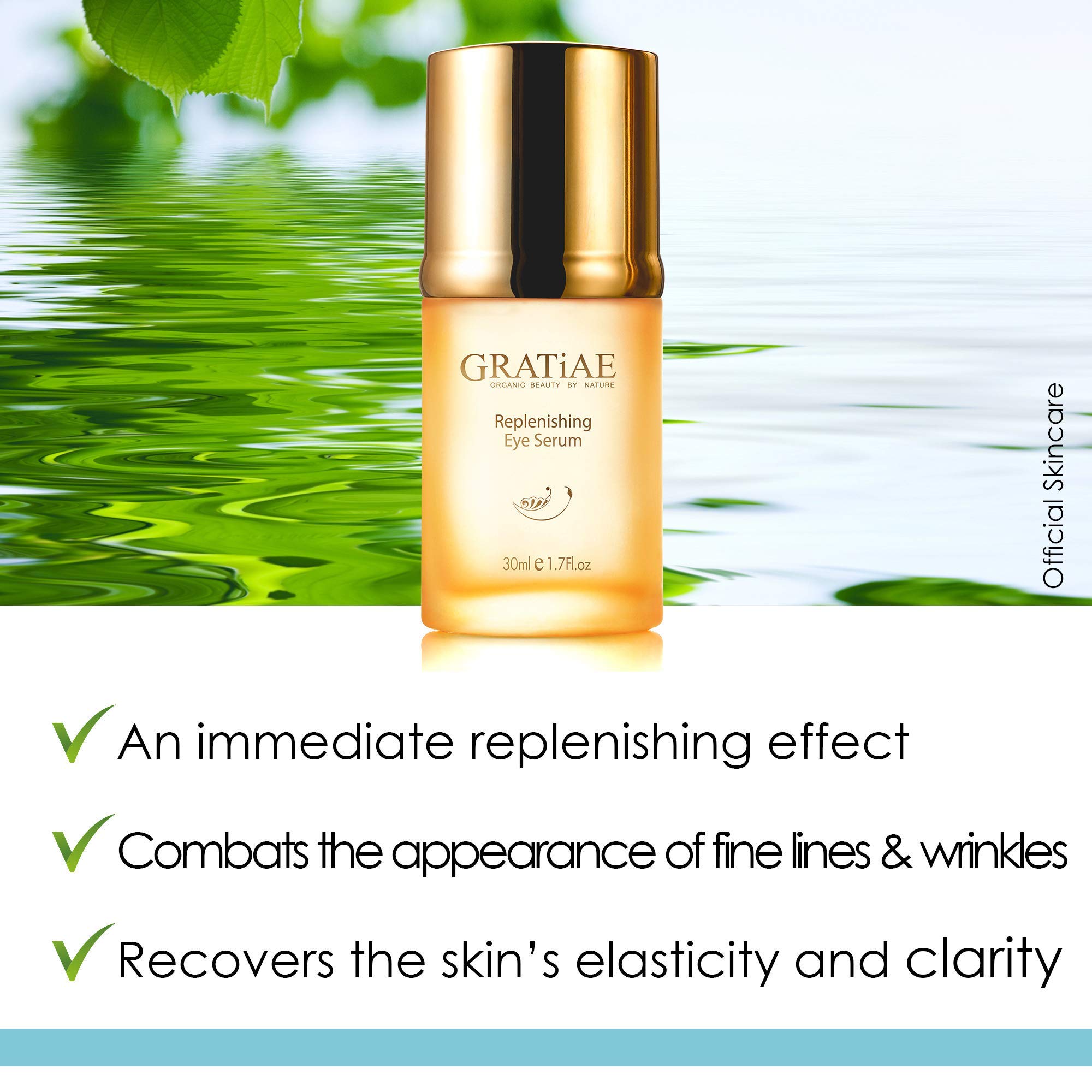 Gratiae Organics Replenishing Eye Serum 1.02 oz - Anti-Aging Eye Treatment for Dark Circles & Wrinkles - Perfect for Night & Morning Skincare Routine