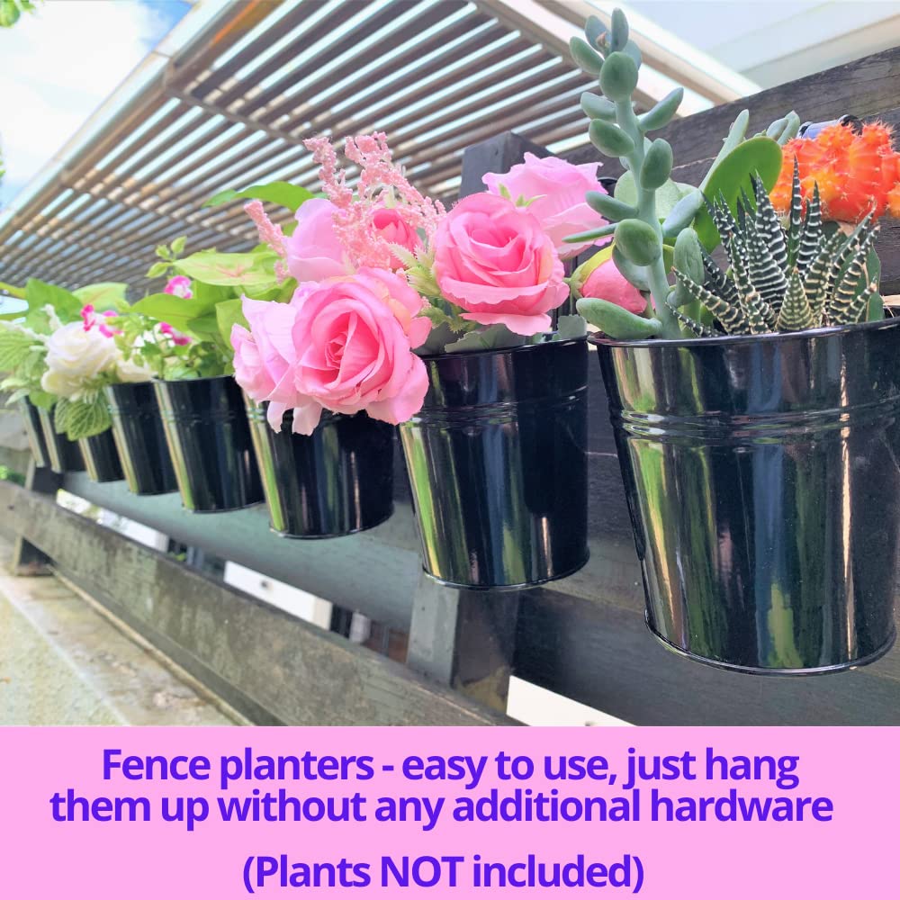 10-Pack 4 Inch Black Metal Flower Pots with 5-Piece Wooden Plant Holder Set - Super Value Vertical Garden Kit for Herbs, Succulents & Indoor Plants | Perfect for Wall Mounted Decor, Green Walls & Home Gardening