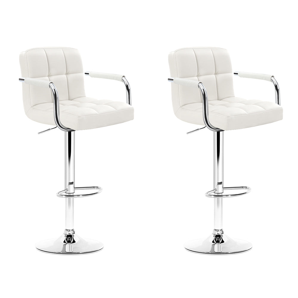 Adjustable White Leather Bar Stools with Gas Lift and Armrests - Perfect for Kitchen Islands, Breakfast Bars, and Home Bars