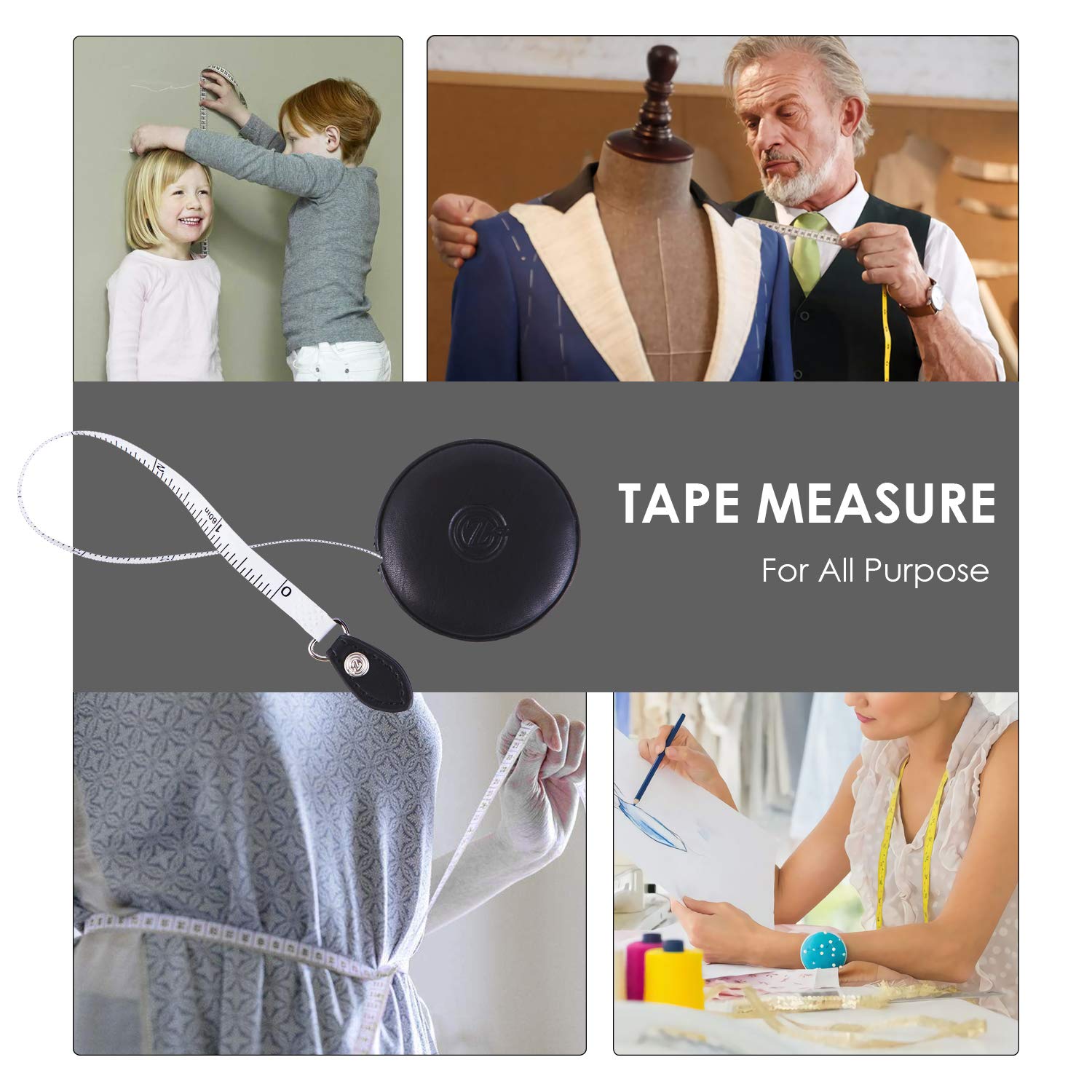 Retractable Leather Tape Measure 60 Inch/150 cm - Tailor Fabric Measuring Tape with Push Button - Black (1 Pack) - Perfect for Sewing, Tailoring, and DIY Craft Projects