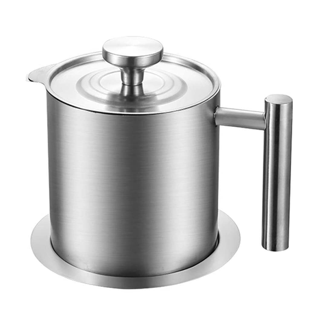 ZHOUXIAO 1.4L Stainless Steel Oil Filter Pot with Fine Mesh Strainer - Premium Cooking Oil Strainer & Grease Keeper for Bacon, Frying - Kitchen Grease Separator Container for Healthy Cooking | Perfect for Deep Frying, Baking, and Restaurant Use