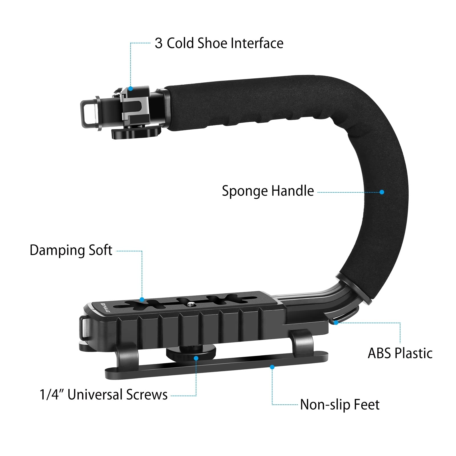 PULUZ U/C Shape Handheld Video Stabilizer with Cold-Shoe Mount - Compatible with DSLR, Action Camera, Camcorder & Smartphones - Perfect for Vlogging, Travel Filming and Smooth Video Recording