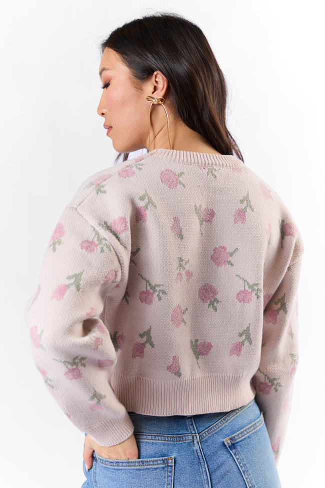 Grand Measures Light Pink Floral Knit Sweater for Women - Soft & Cozy Pullover - Perfect for Fall & Winter Outfits, Date Nights, and Casual Wear