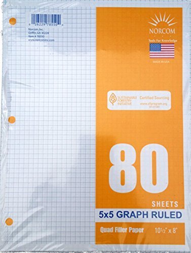 5x5 Graph Filler Paper - Quad Ruled Grid Notebook Paper for Math, Engineering & Science - Perfect for Graphing, Sketching & Note Taking in School, Office or Home