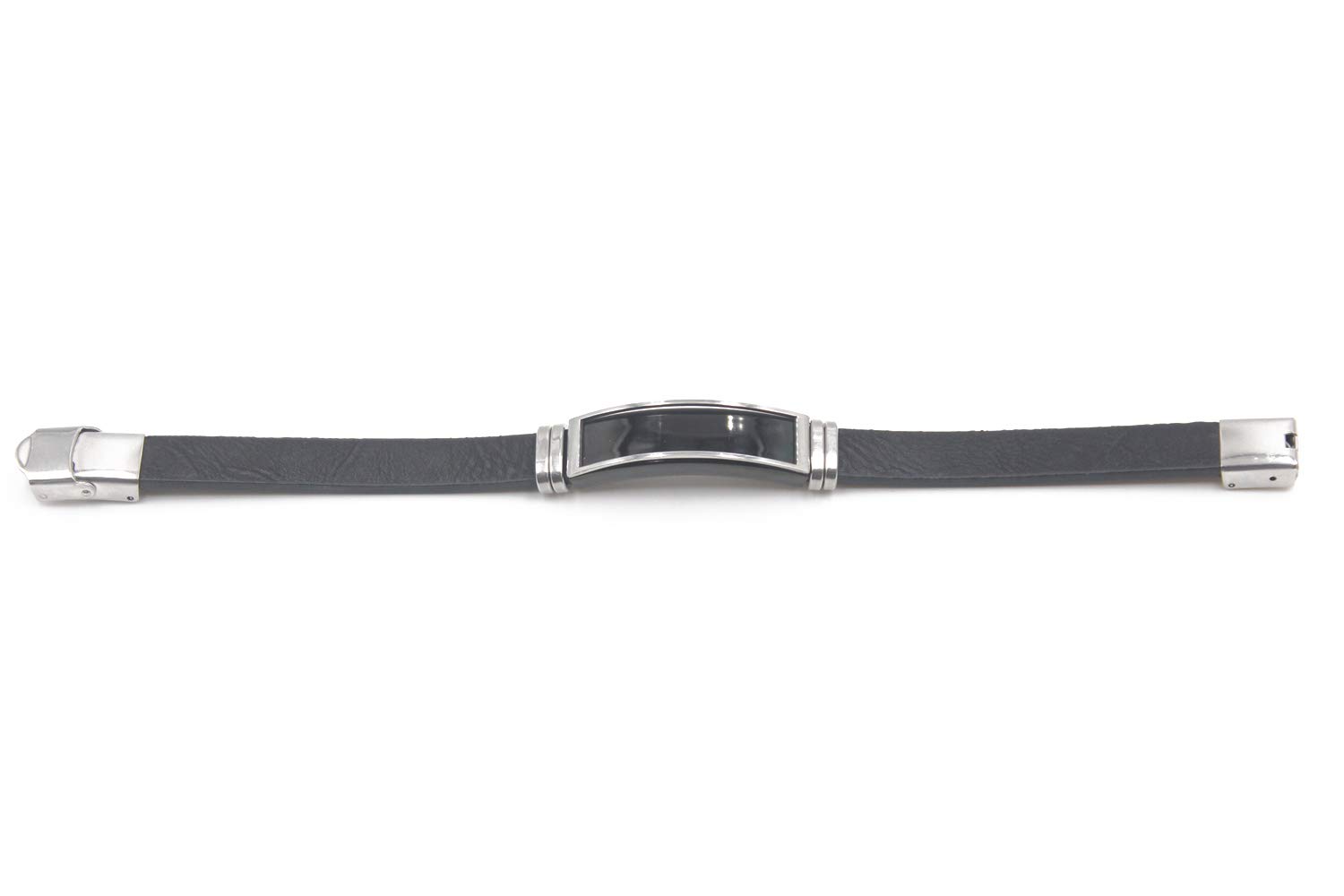 Personalized Men's Black Leather Engraved Bracelet with Metallic Charm - Inspirational Quote Gift for Him - Perfect for Anniversaries, Birthdays & Special Occasions