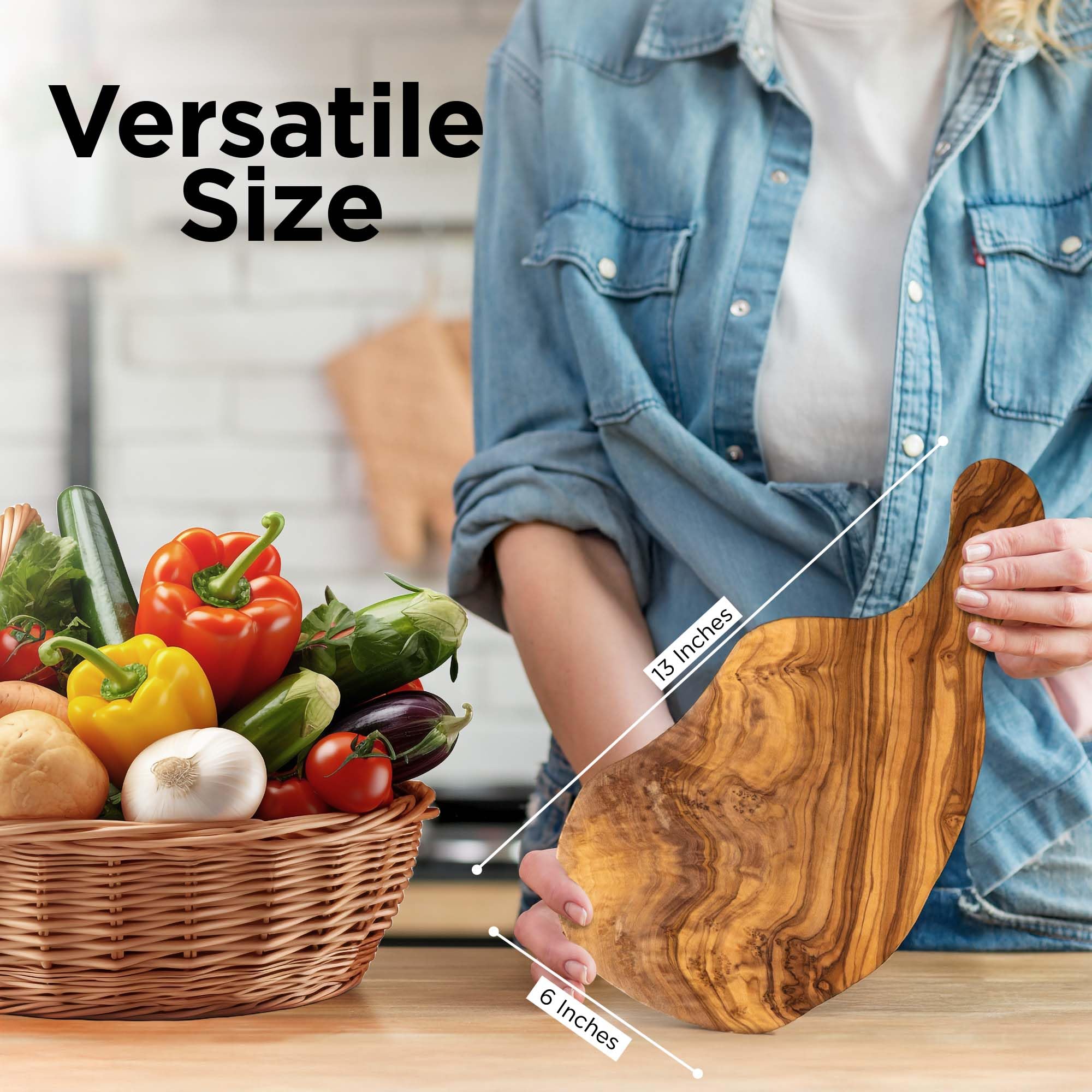 Handcrafted Olive Wood Cutting Board with Handle - 13x6x0.5 Inch Rustic Charcuterie Cheese Serving Board - Natural Wood Paddle Style for Kitchen, Entertaining & Gift Giving
