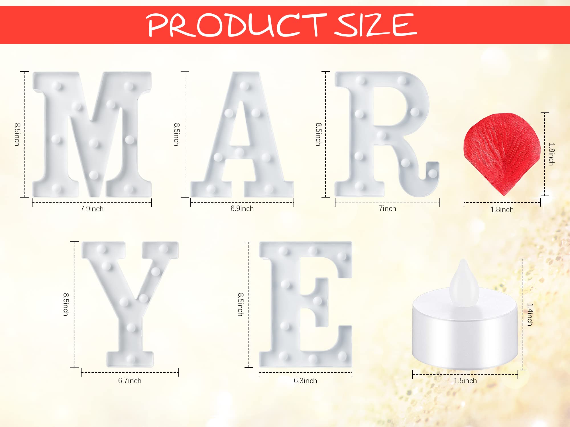 LED Light Up Marry Me Sign - Proposal Decor with Rose Petals & 24 LED Candles - Romantic Wedding Engagement Valentine's Party Decorations - Perfect for Surprise Proposals, Anniversary Celebrations & Romantic Nights
