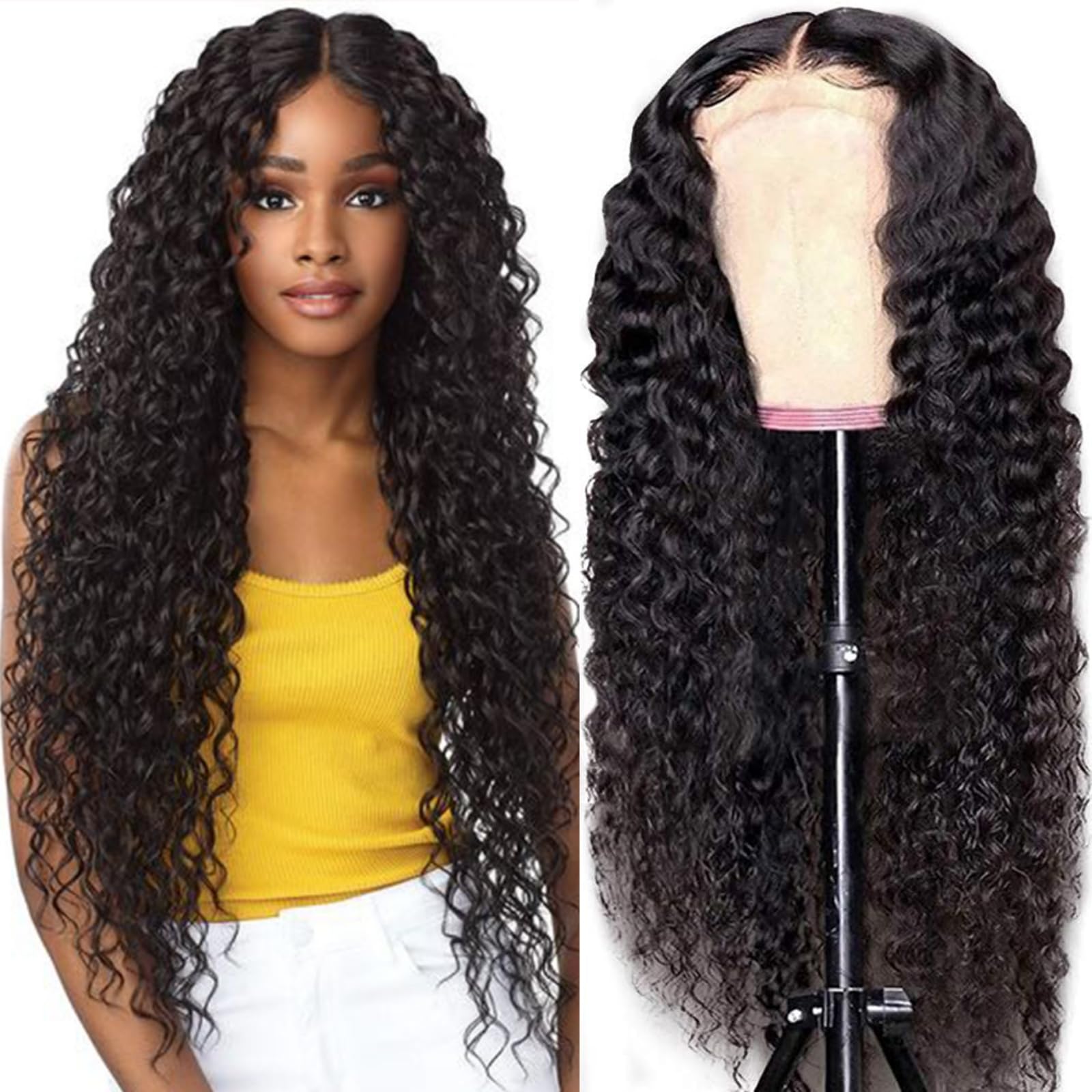 Brazilian Water Wave 5x5 Lace Front Wigs Human Hair 150% Density - Pre Plucked with Baby Hair for Black Women (24 Inch, Natural Color) | Perfect for Daily Wear, Parties & Special Occasions