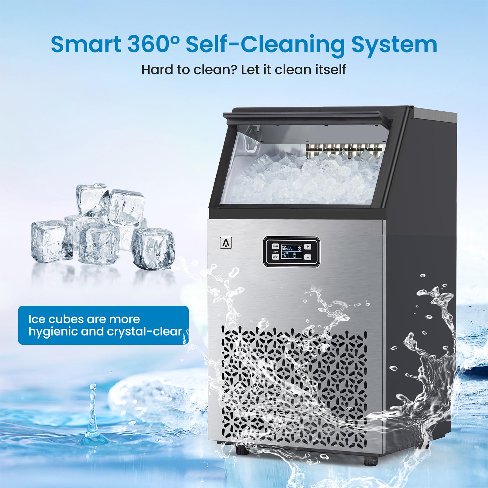Commercial Ice Maker Machine 160LBS/24H - Under Counter Ice Maker with 35LBS Storage Bin - Fast Ice Production in 5-15 Minutes - Auto Self-Cleaning - Perfect for Restaurants, Bars, and Home Use
