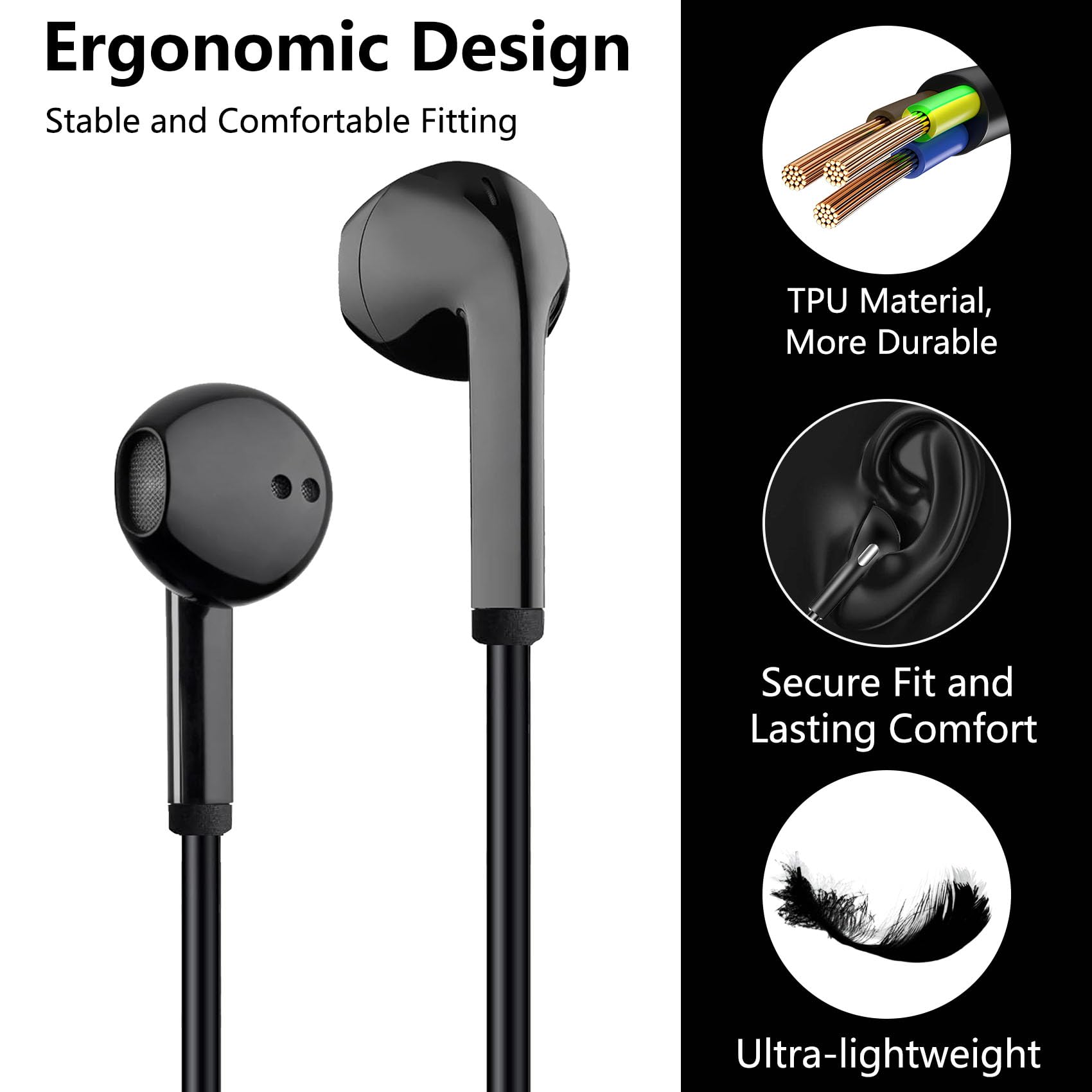 Premium Wired Earbuds with Deep Bass & Noise Cancelling - In-Ear Headphones with Volume Control & Mic - 3.5mm Jack for Gaming, Workouts & Commuting - Crystal Clear Sound (Pure White)