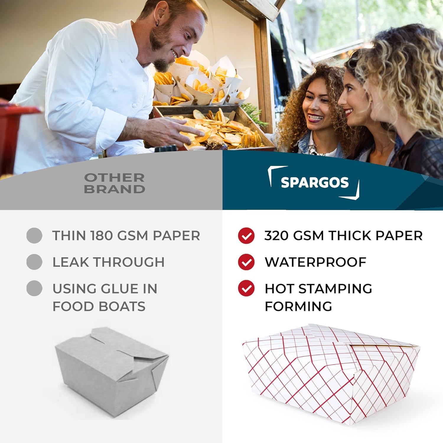 60 Pack 45oz White Biodegradable Cardboard Take Out Boxes - Eco-Friendly Chinese Food Containers for Restaurants, Catering & Meal Prep - Perfect for Takeout, Delivery & Leftover Storage
