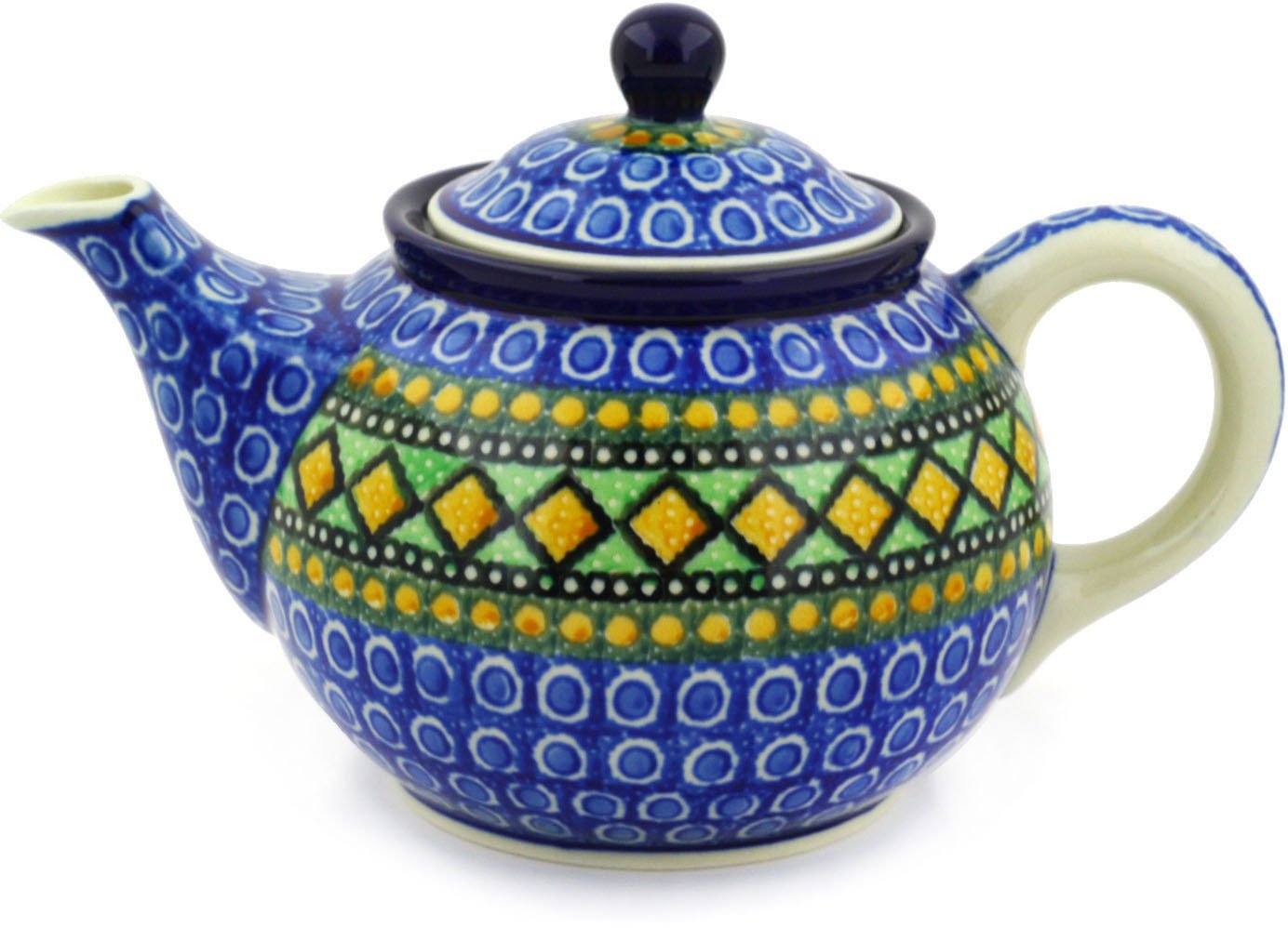 Authentic Polish Pottery 3½ Cup Tea & Coffee Pot - Ceramika Artystyczna Handmade Stained Glass Window Design UNIKAT with Certificate | Perfect for Afternoon Tea, Coffee Breaks & Gift Giving