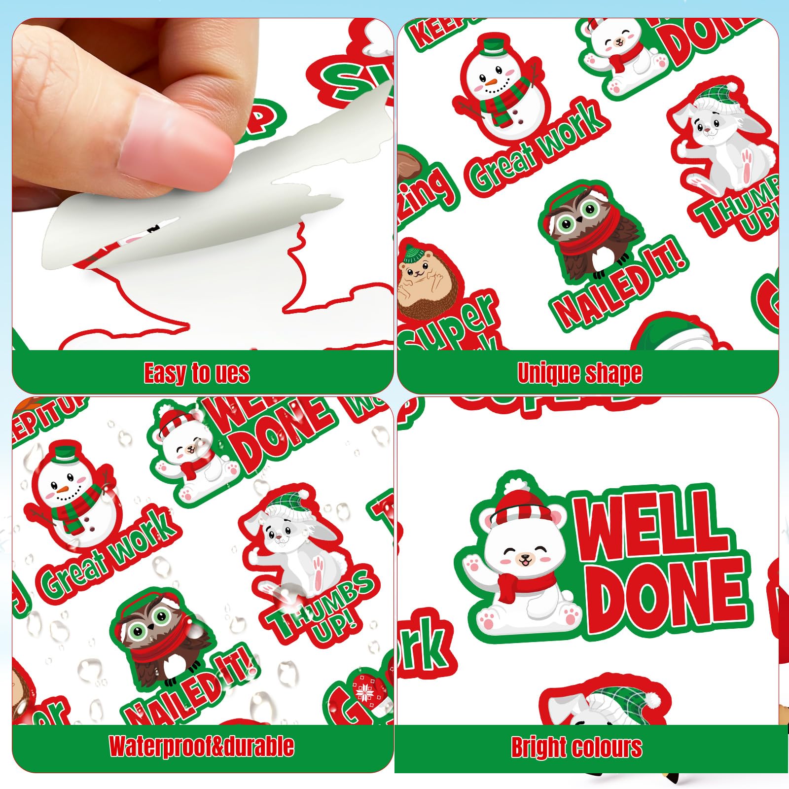 400-Piece Christmas Stickers for Teachers - Winter Motivational & Kindness Reward Labels, Cute Holiday Animal Stickers for Kids' Homework, Tests, Assignments & Classroom Decor - Perfect for Holiday Crafts, Gift Wrapping & School Activities
