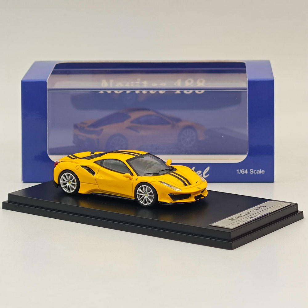 1:64 Scale Ichilan Ferrari Novitec 488 Pista Yellow Diecast Model Car - Super Racing Sports Collectible for Display & Gift Giving