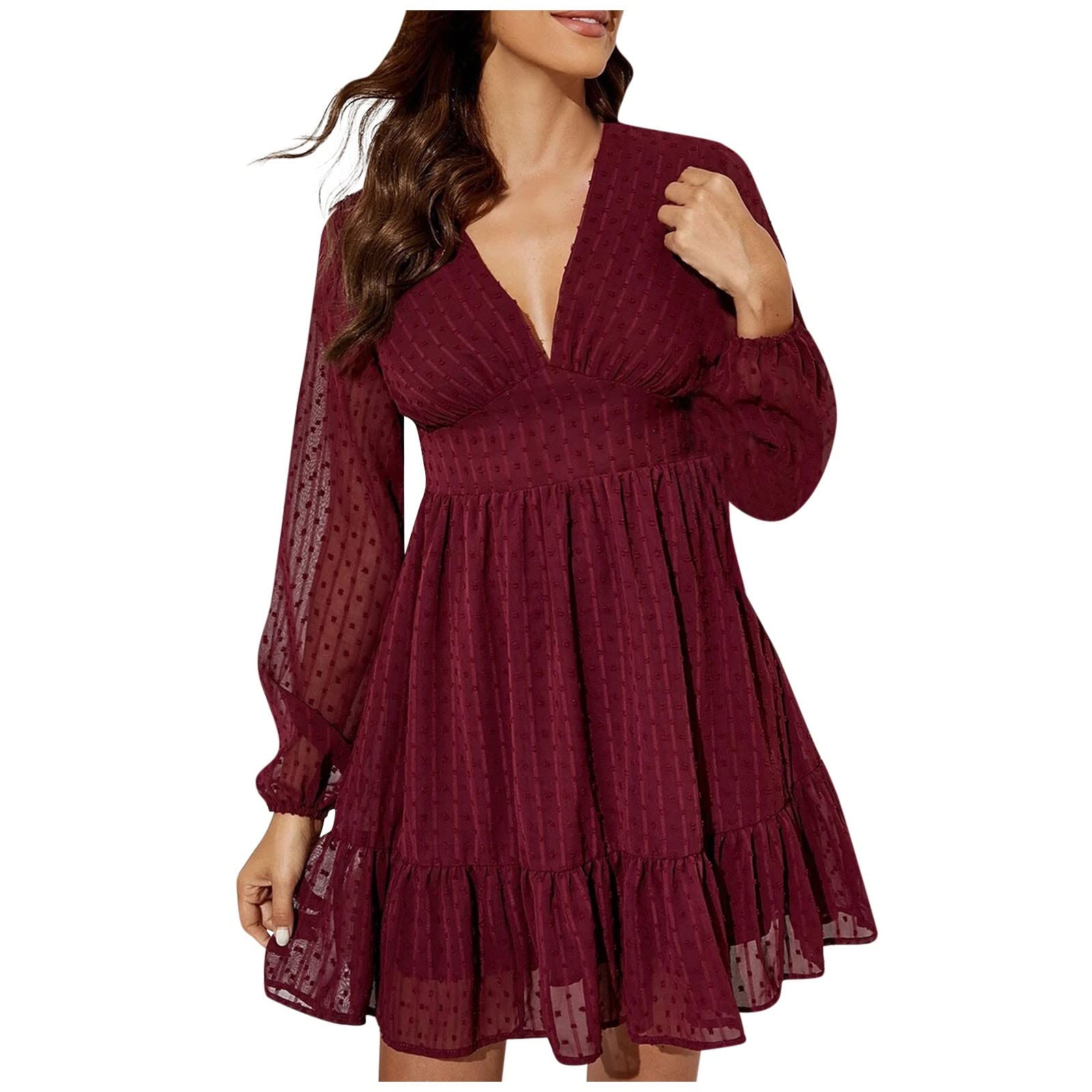 QUFECH Women's Long Sleeve High Waist V-Neck Elegant Dress - Office Work Commuter Dress, Summer Casual Dress for Women, Perfect for Business Meetings, Dates and Special Occasions