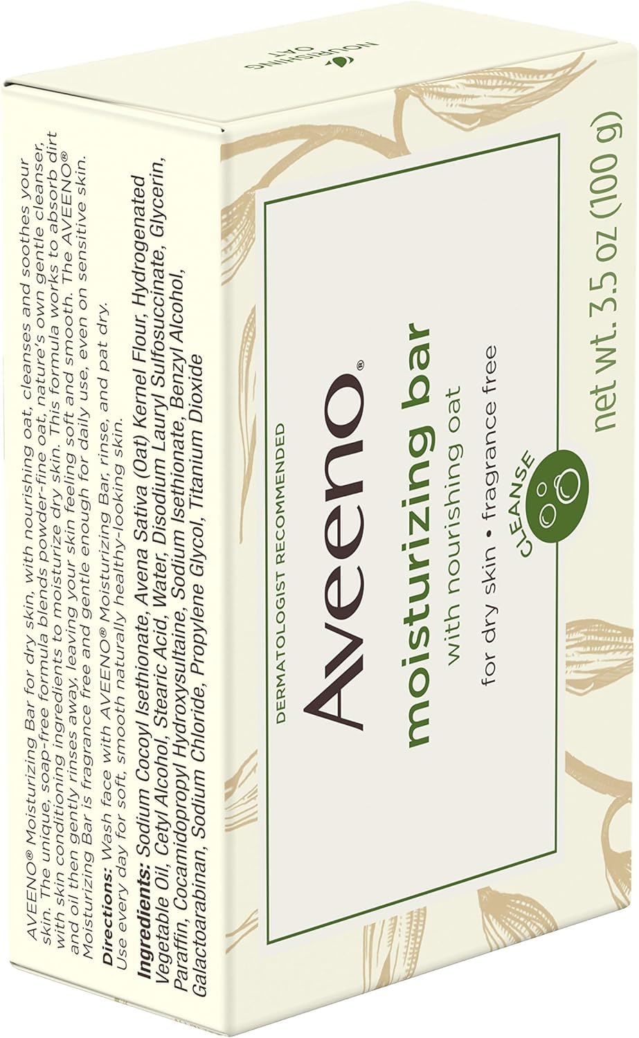 Aveeno Gentle Moisturizing Bar Soap-Free Facial Cleanser with Nourishing Oat for Dry Sensitive Skin - Fragrance Free, Dye Free - 3.5 oz - Perfect for Daily Face Wash & Travel Skincare Routine