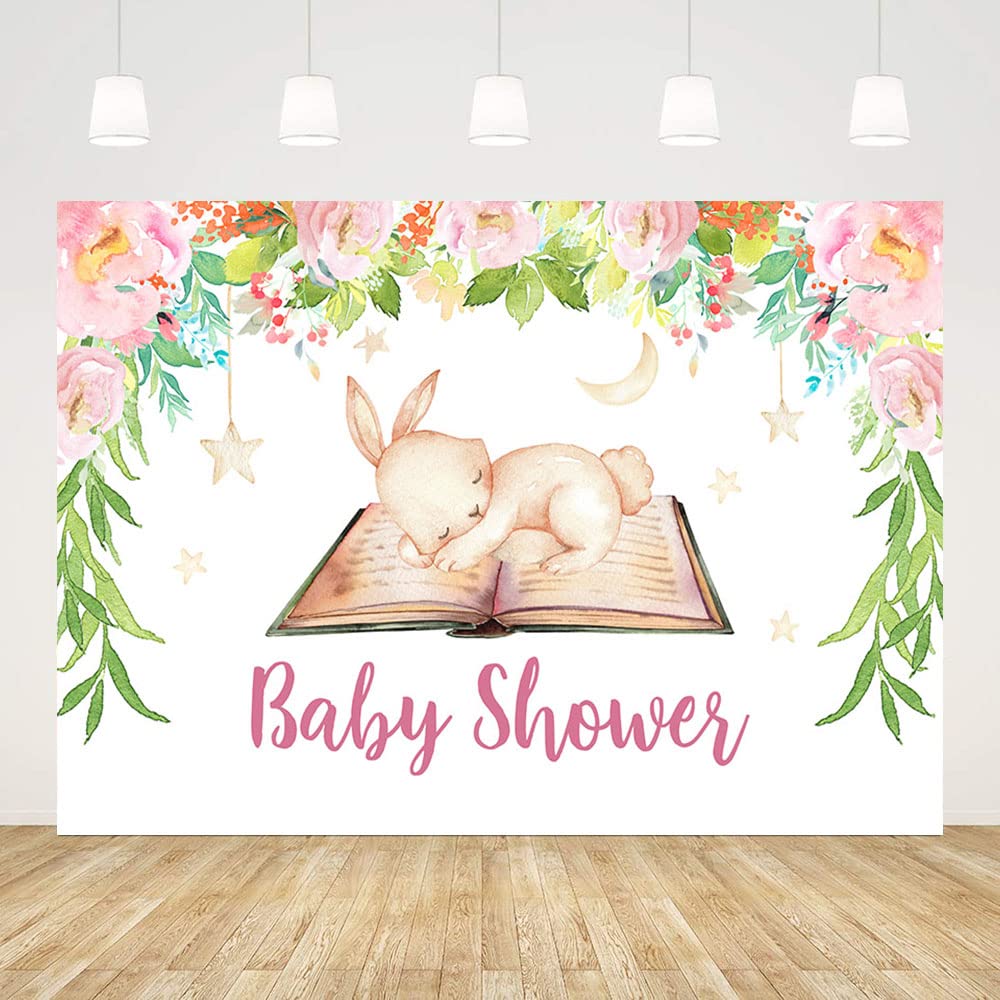 8x6ft Spring Bunny Baby Shower Backdrop - Floral Fairy Tale Photography Background for Easter, Girls' Party Decorations & Vinyl Photo Shoot Props | Perfect for Baby Showers, Easter Celebrations & Themed Birthday Parties