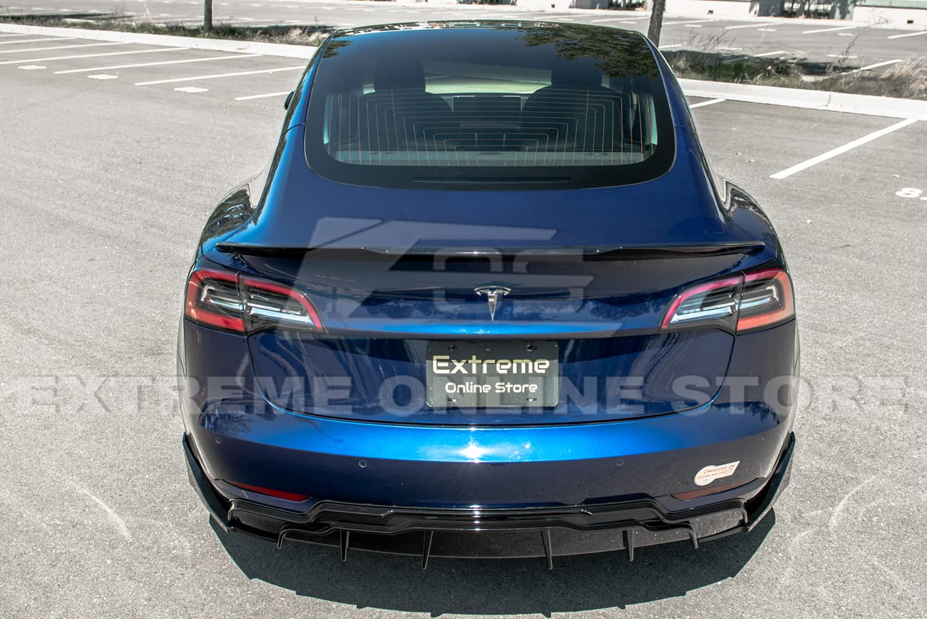 Tesla Model 3 Rear Bumper Diffuser (2017-2023) - Performance Track Style ABS Plastic Glossy Black with Side Splitter Apron Pair | Perfect for Car Upgrades & Street Racing Style Enhancement