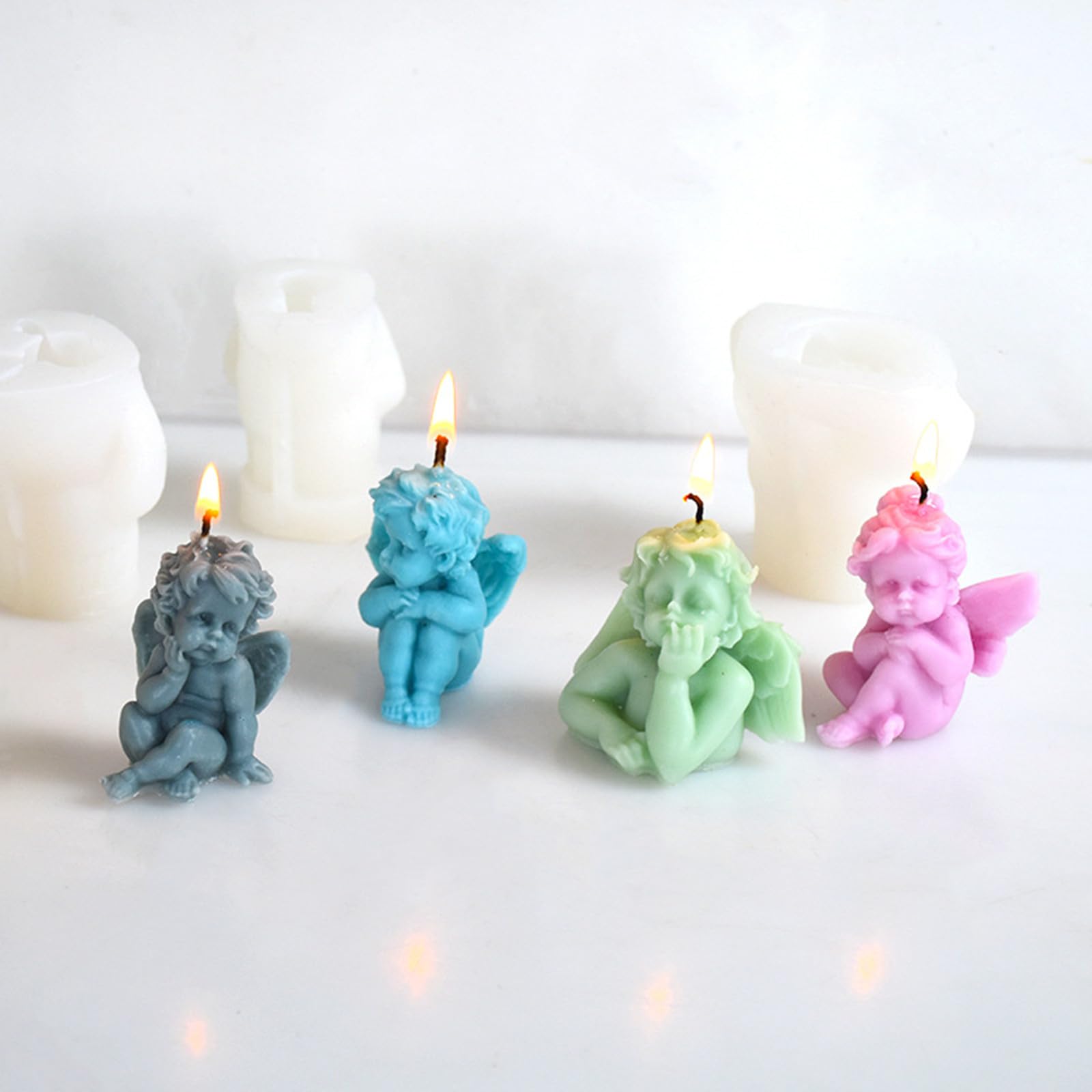 5Pcs 3D Angel Silicone Molds for Candle, Soap, Resin Art - Mini Cherub Molds for Chocolate, Candy, Cake Decor, Soy Wax, Polymer Clay & Plaster - Perfect for DIY Crafts, Home Decor & Gift Making