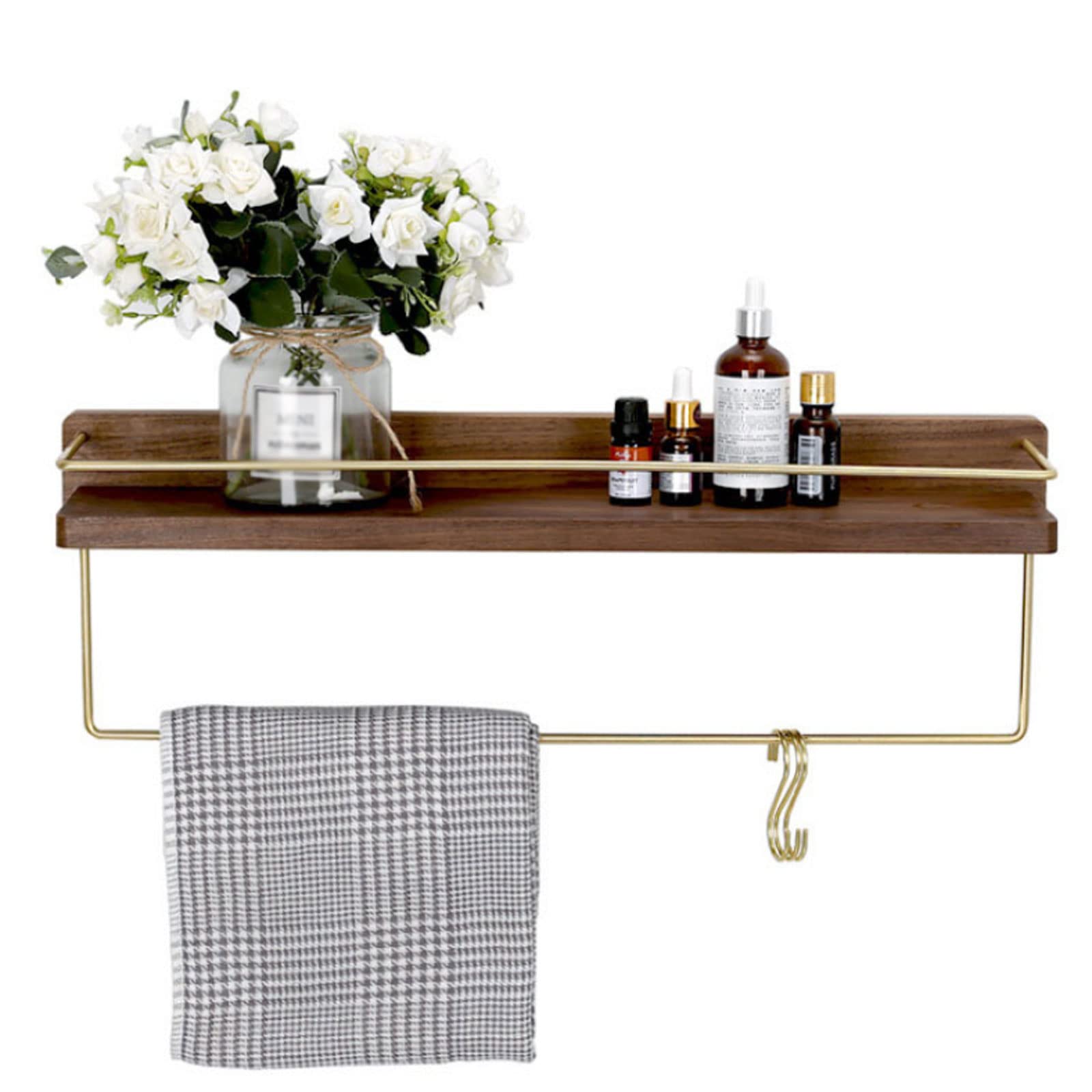Wall-Mounted Shelf - Solid Wood Bathroom Vanity Storage Rack for Hotel & Home - Sturdy & Durable Design - Perfect for Living Room, Bedroom, Bathroom Organization - Space-Saving Solution for Towels, Toiletries & Decor