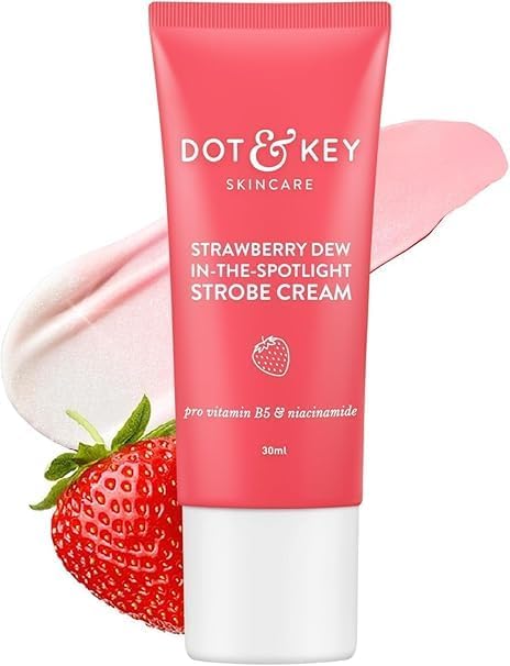 H Dot & Key Strawberry Dew Strobe Cream - Illuminating Face Moisturizer & Highlighter for Instant Dewy Glow | Hydrating Skin Radiance Cream for Women & Men | 30ml | Perfect for Daily Makeup & Natural Glow Enhancement