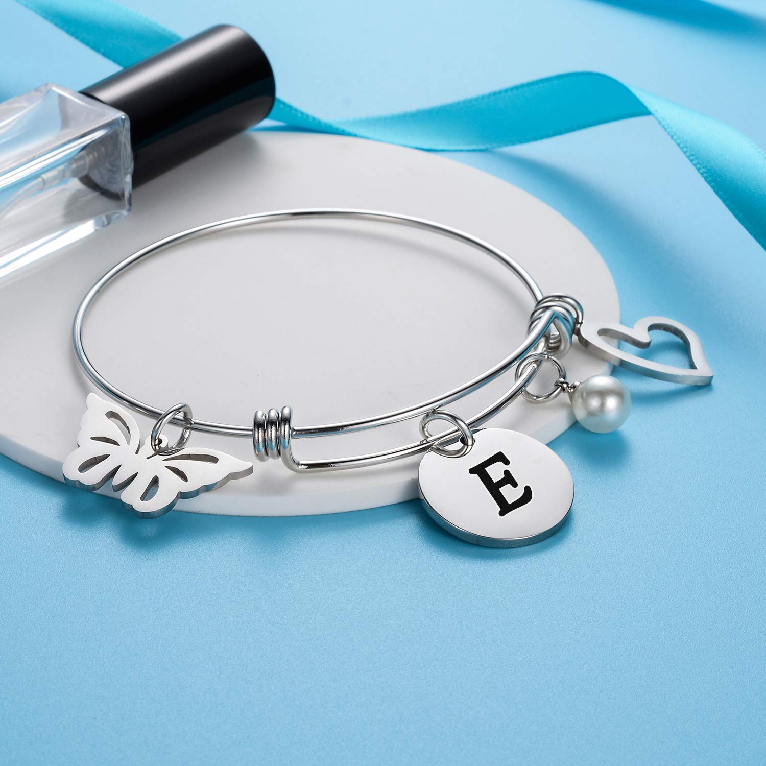 Personalized Initial Charm Bracelet for Women - Heart & Butterfly Alphabet Letter Bracelet (A-Z) | Custom Name Jewelry Gift for Her, Birthday, Anniversary, Valentine's Day