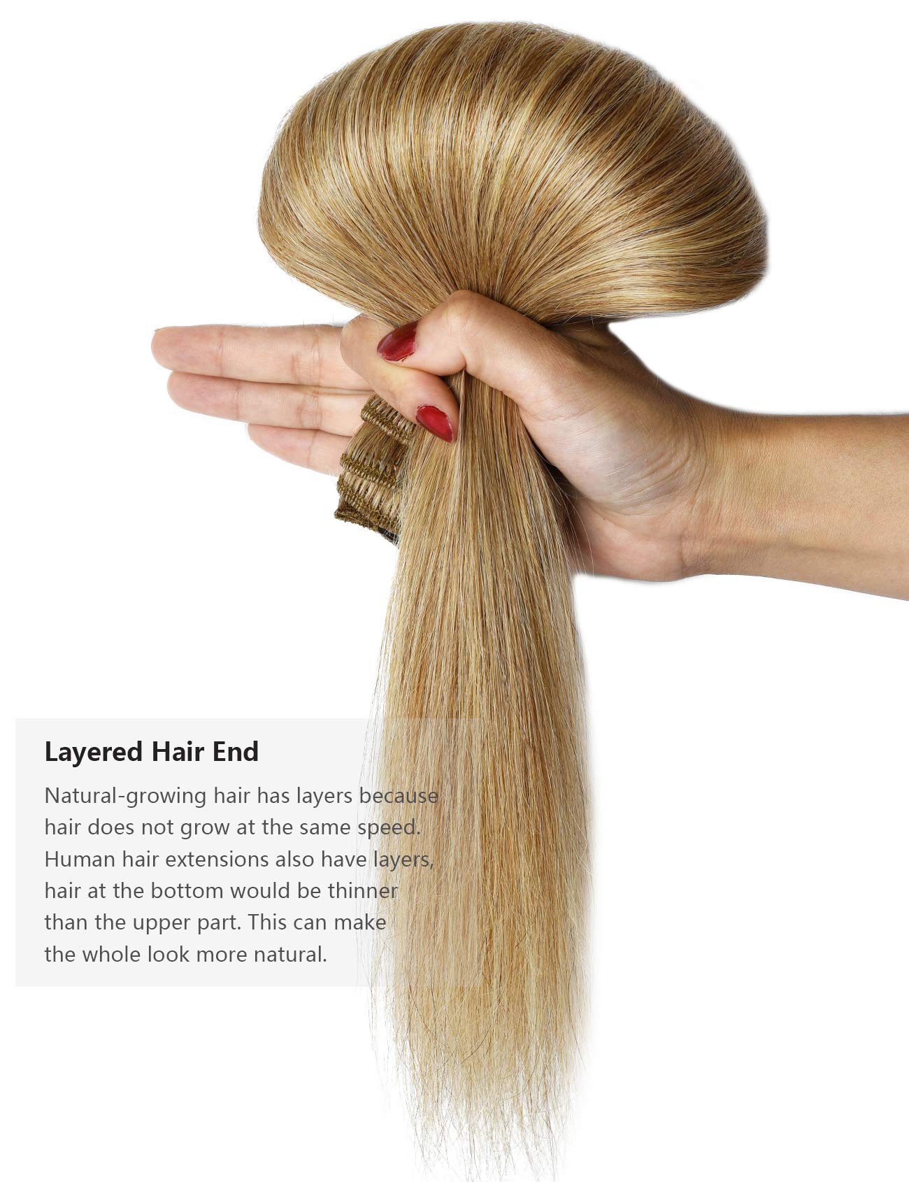 Rose Bud Clip-in Hair Extensions 8Pcs - 100% Remy Human Hair, 18 Clips, 60g/Set, 12 Inch Dark Blonde for Volume & Length - Perfect for Parties, Weddings & Daily Styling