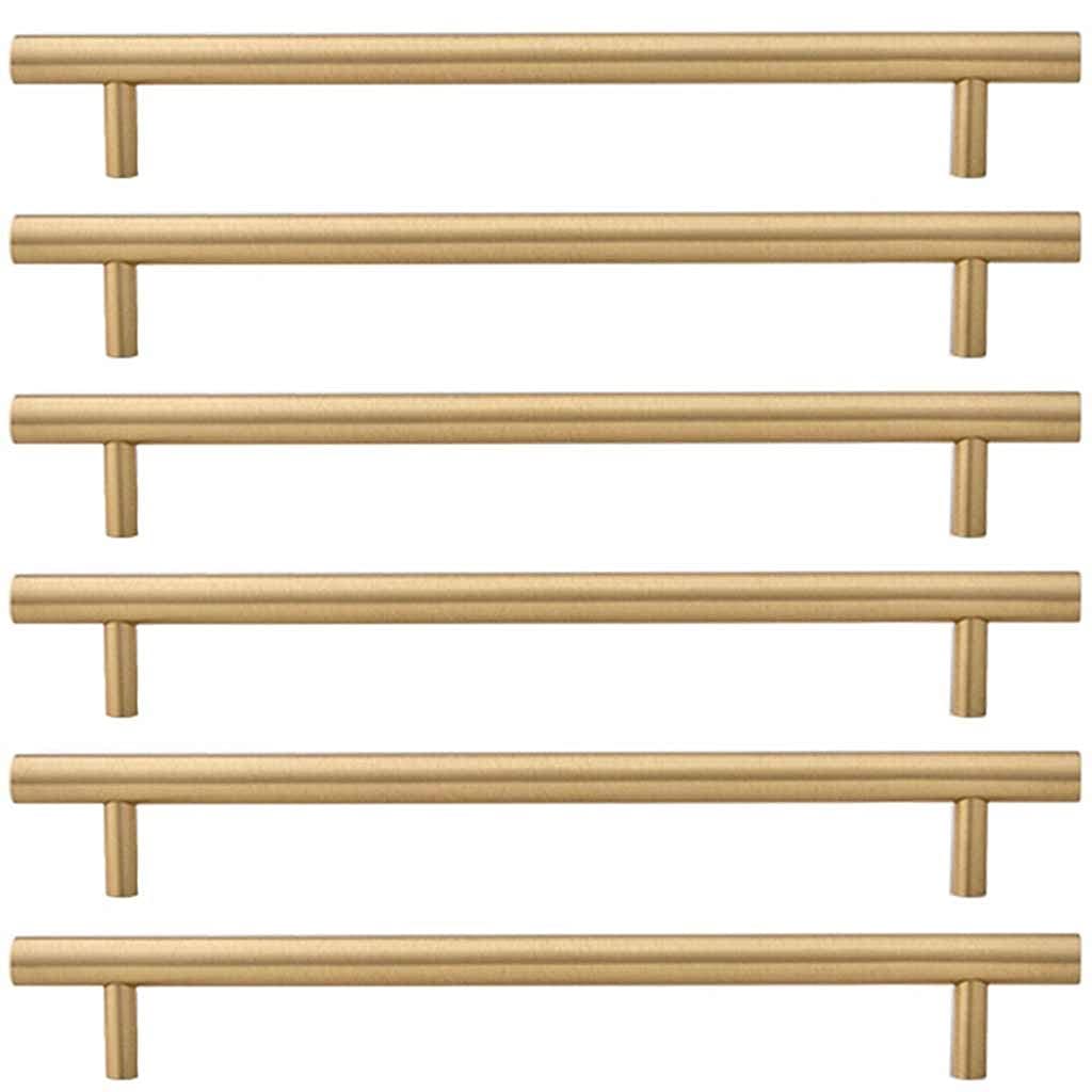 Premium Solid Brass Cabinet Pulls - 6 Pack Golden Kitchen Cabinet Handles (2.5in-12.6in Hole Centers) - Durable Drawer Pulls for Modern Cabinets & Furniture - Perfect for Kitchen Renovation & Bathroom Upgrades