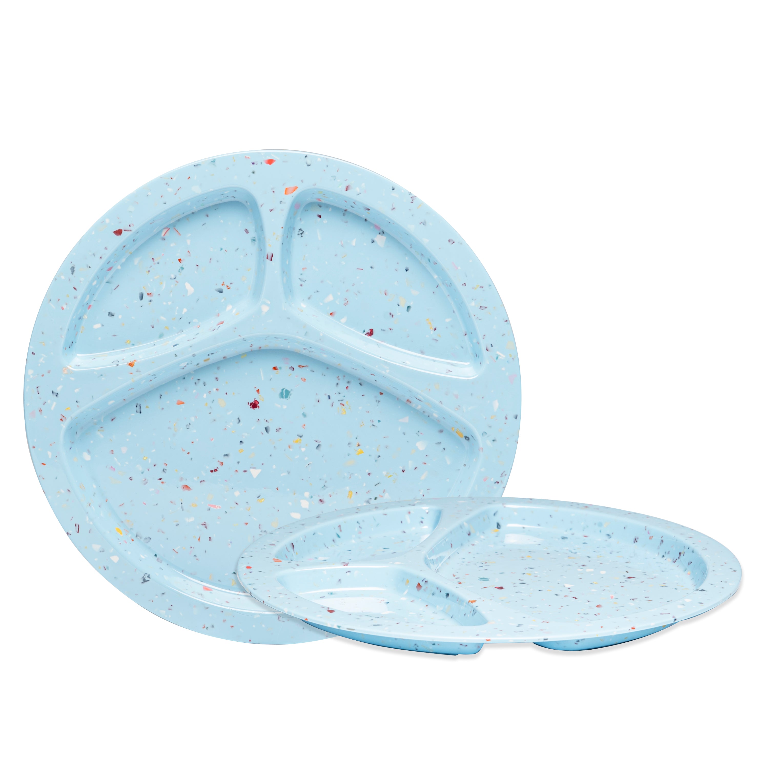 2-Piece Confetti Divided BBQ Plates Set - Blue | Durable Melamine Serving Dishes for Outdoor Picnics, Backyard Grilling & Party Entertaining