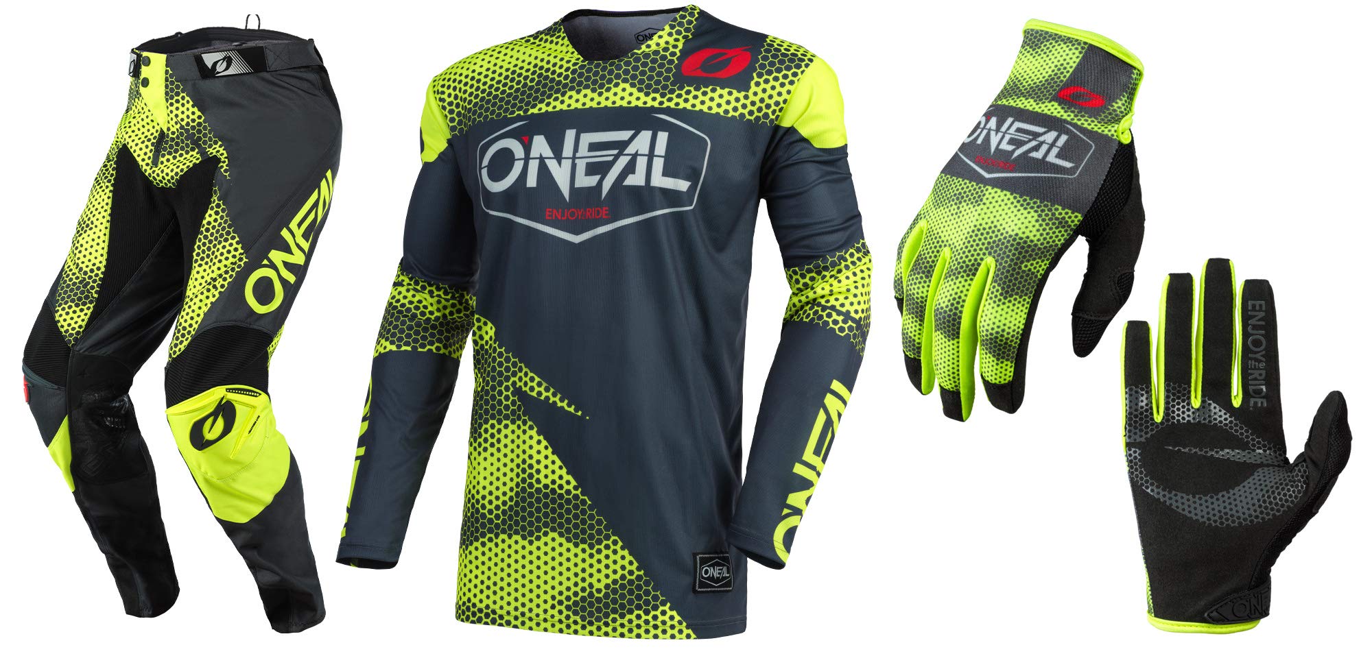 Oneal Mayhem Covert Yellow Jersey Pant Gloves Combo Set - Motocross MX Off-Road Racing Gear (Jersey MD/Pants W28/Gloves SM) - Perfect for Dirt Bike, ATV & Motorcycle Riding Adventures