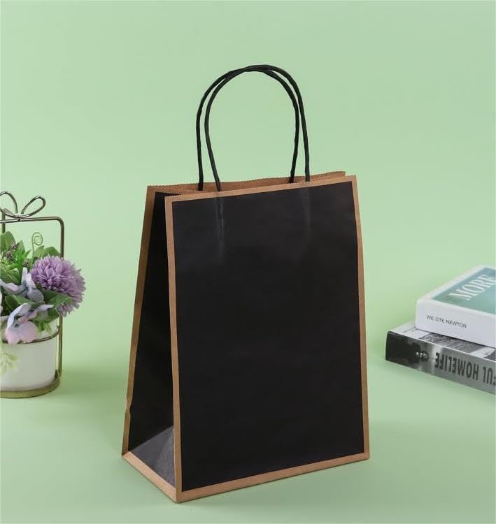 Eco-Friendly SATYAM KRAFT 6-Pack Black Paper Gift Bags with Handles (21x15cm) - Perfect for Weddings, Birthday Parties, Christmas Gifts & Corporate Events