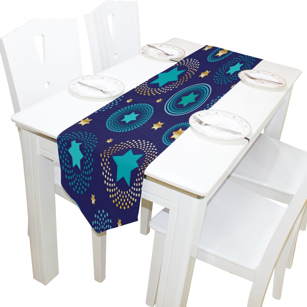 Vintage Navy Jewish Stars Table Runner - 13 x 70 Inch Decorative Tablecloth for Wedding, Party & Banquet - Elegant Coffee Table Mat & Home Decor Accessory - Perfect for Holiday Celebrations, Dining Room Decor & Special Events
