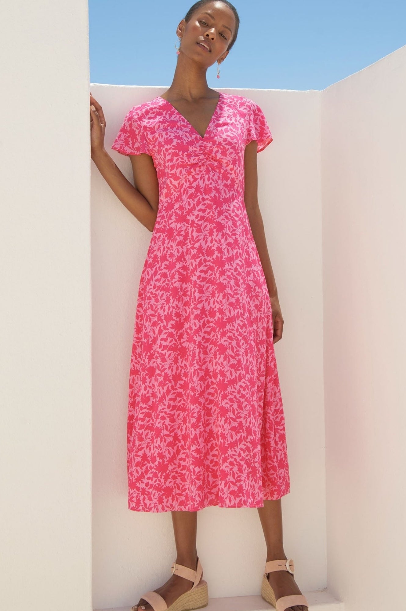 Felicity EcoVero™ Sustainable Women's Dress - Soft Pink Floral Print | Eco-Friendly Viscose Fabric for Casual Wear, Office & Summer Outfits