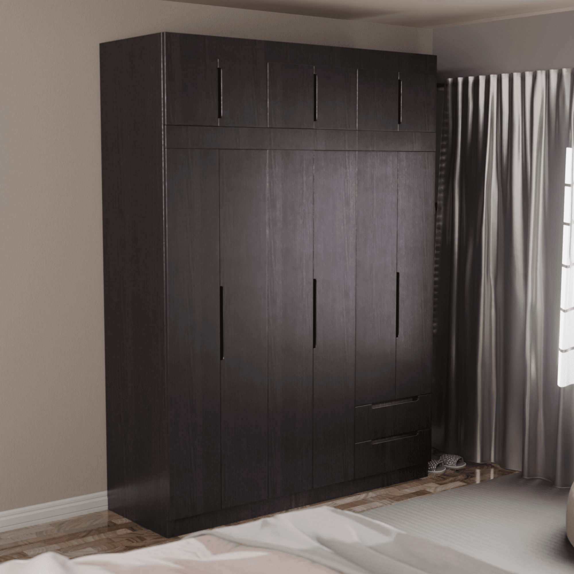 Harrison 6-Door Open Wardrobe with Top Shelf - Spacious Closet Organizer for Bedroom, Living Room & Walk-In Closets - Modern Storage Furniture for Home & Office