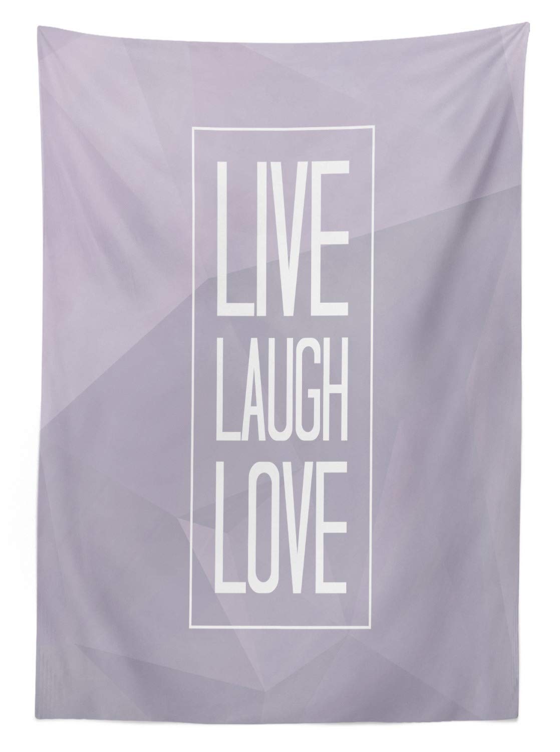 Ambesonne Live Laugh Love Waterproof Outdoor Tablecloth - Geometric Polygonal Pattern with Inspirational Quote - Washable Picnic Blanket 58x84 Inches - Perfect for Backyard BBQs, Beach Parties & Picnics (Pale Grey White)