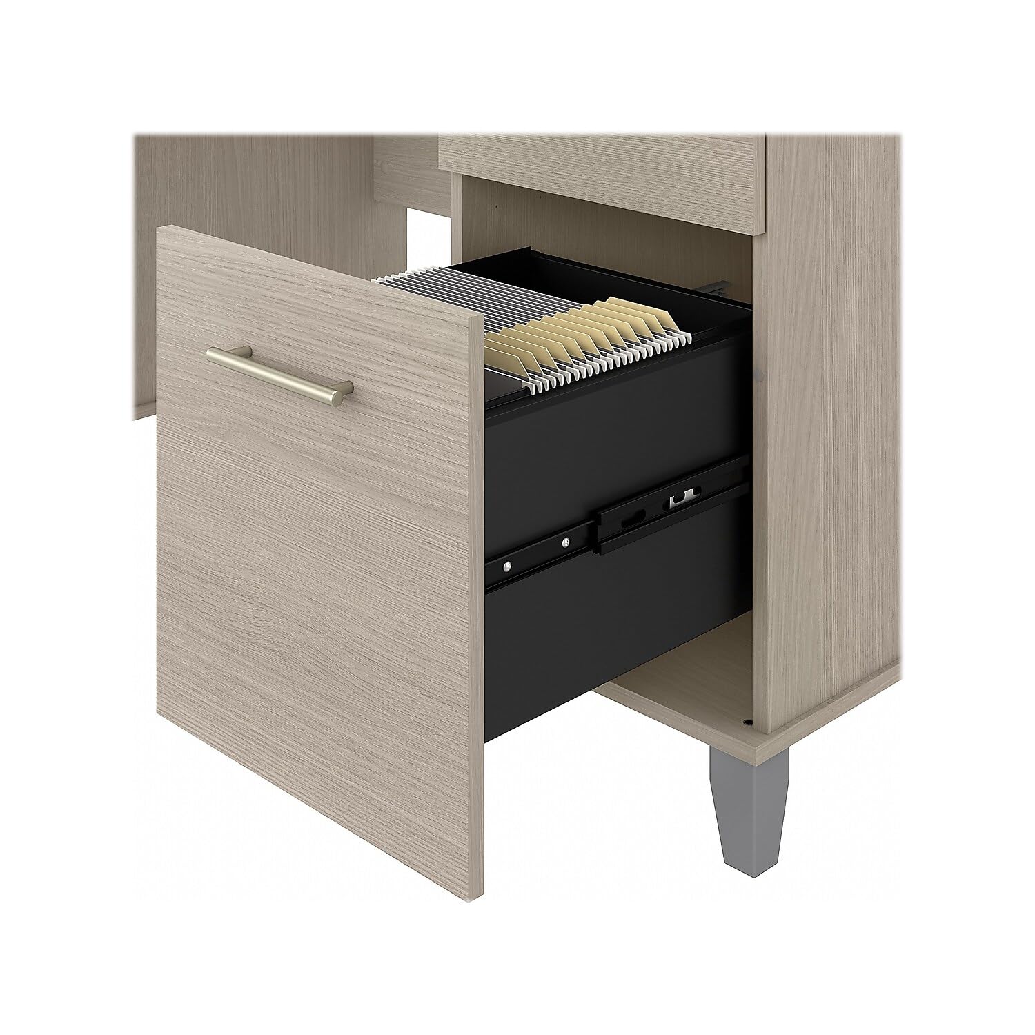 Bush Furniture Somerset 60W Office Desk with Drawers in Sand Oak - Modern Home Office Desk with Storage for Small Spaces, Work from Home & Study