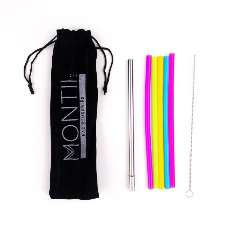 MontiiCo Reusable MINI Straws - Eco-Friendly Silicone Drinking Straws for Kids & Adults | Perfect for Smoothies, Cocktails, and Travel | BPA-Free, Dishwasher Safe
