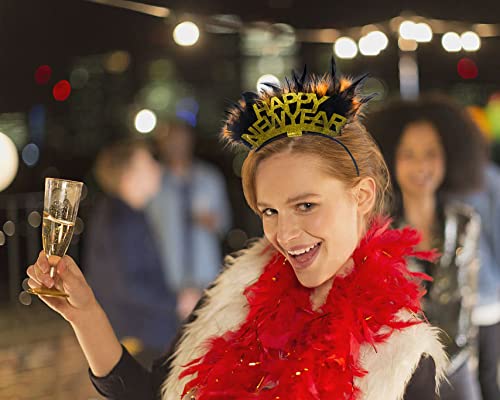2025 New Year Feather Headbands & Glitter Tiara - Sparkly Party Hair Accessories for Women & Men - Perfect for New Year's Eve Celebrations, Costume Parties & Festive Events