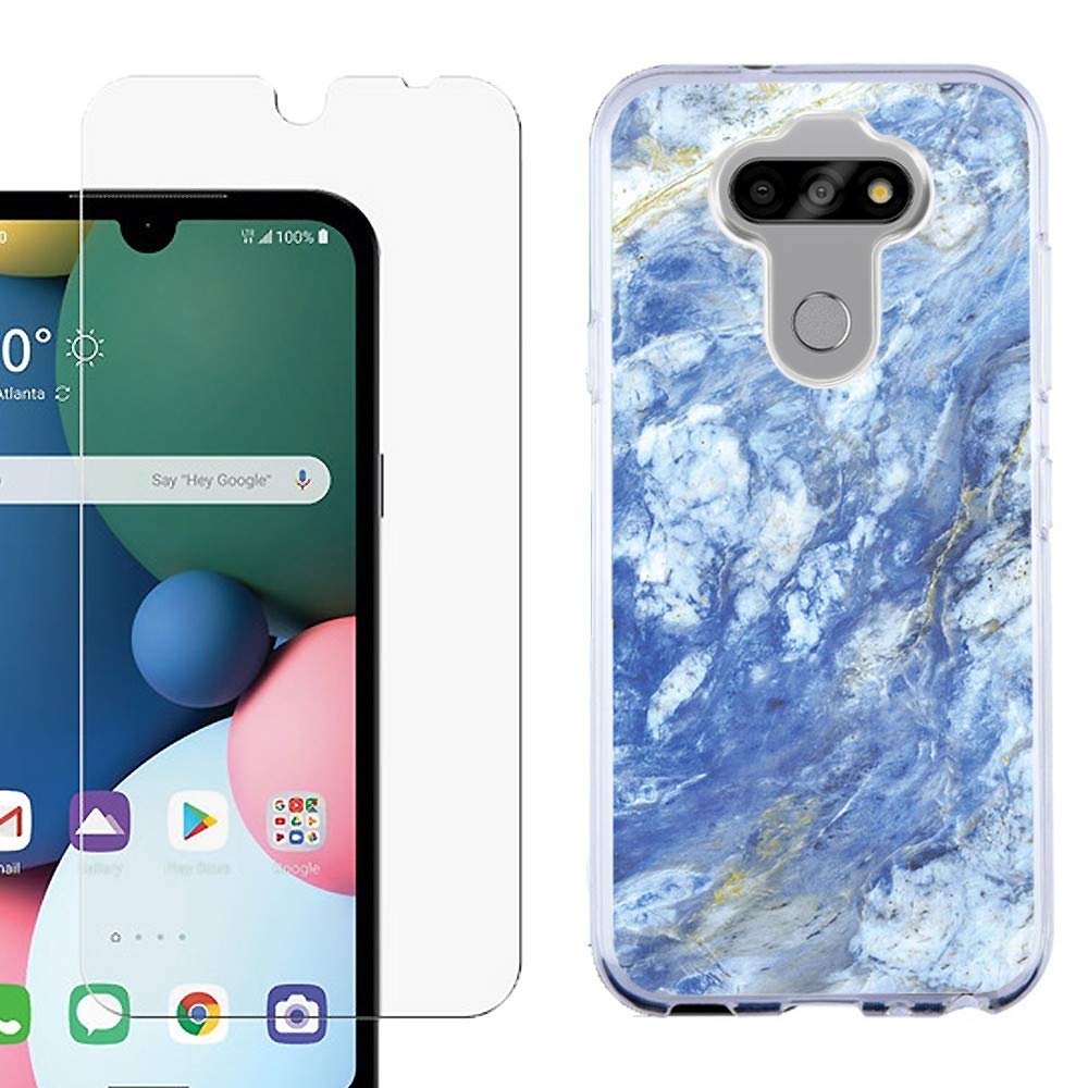 Slim-Fit LG Tribute Monarch Case with Screen Protector - Marble Blue for Daily Protection
