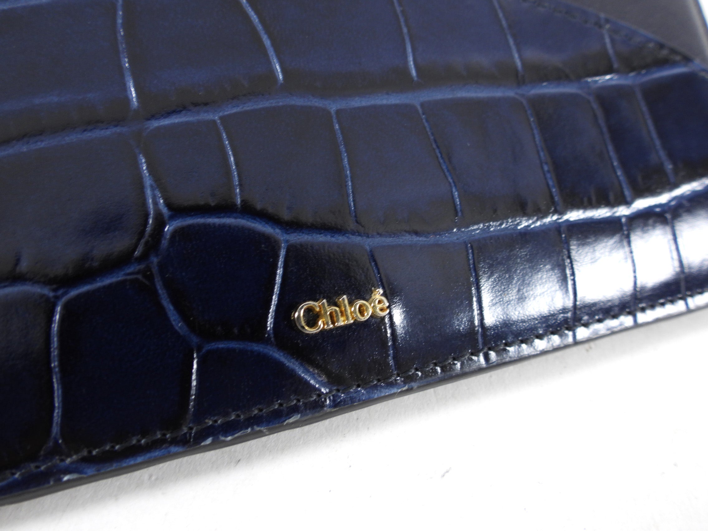 Chloe Navy Blue Embossed Leather Card Holder Wallet - Slim RFID Blocking Credit Card Case for Women & Men - Perfect for Everyday Use, Travel, and Business