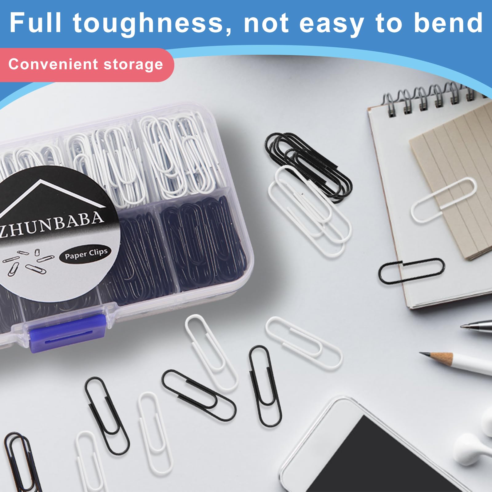 451PCS Black & White Assorted Paper Clips - 28mm Medium Size, PVC-Free, Eco-Friendly Office Supplies for Organizing Documents, School Projects & Crafting