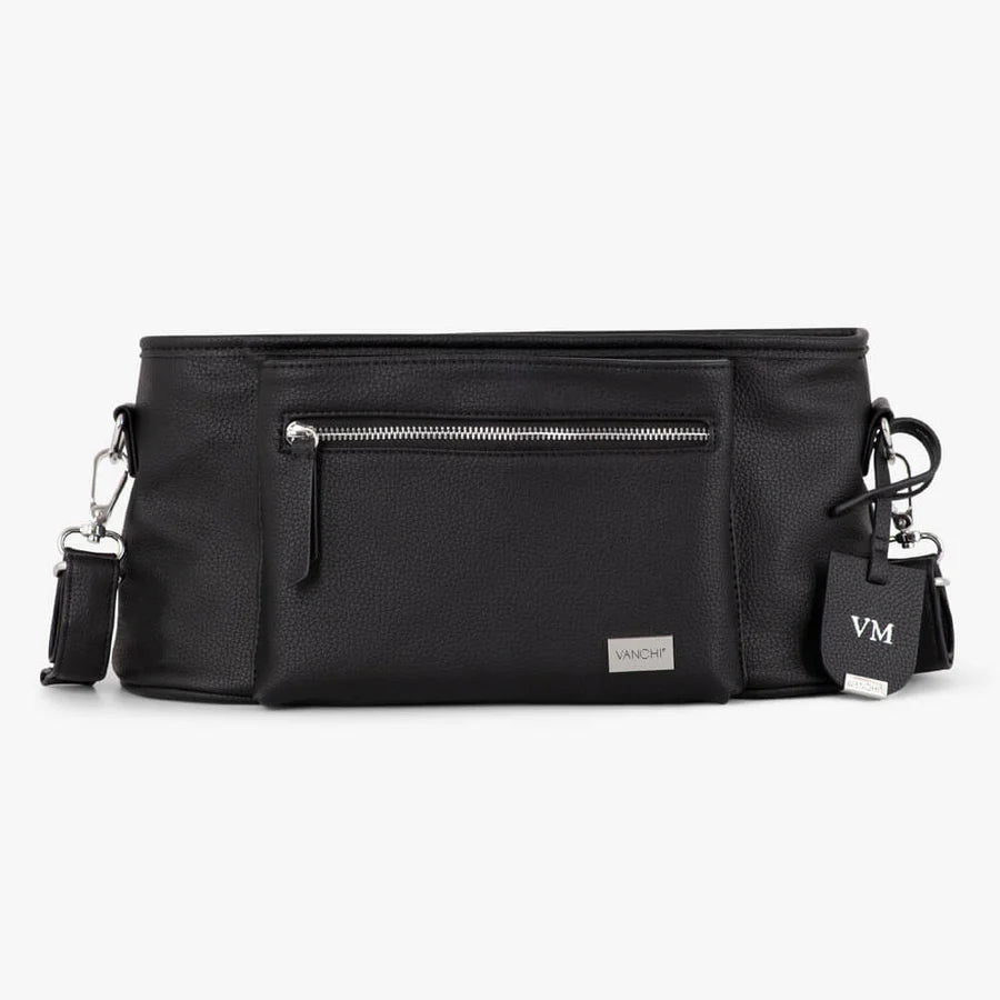 Vanchi Pram Caddy Stroller Organizer - Black | Premium Baby Stroller Accessory for Diapers, Toys & Essentials | Perfect for Shopping, Walks & Travel
